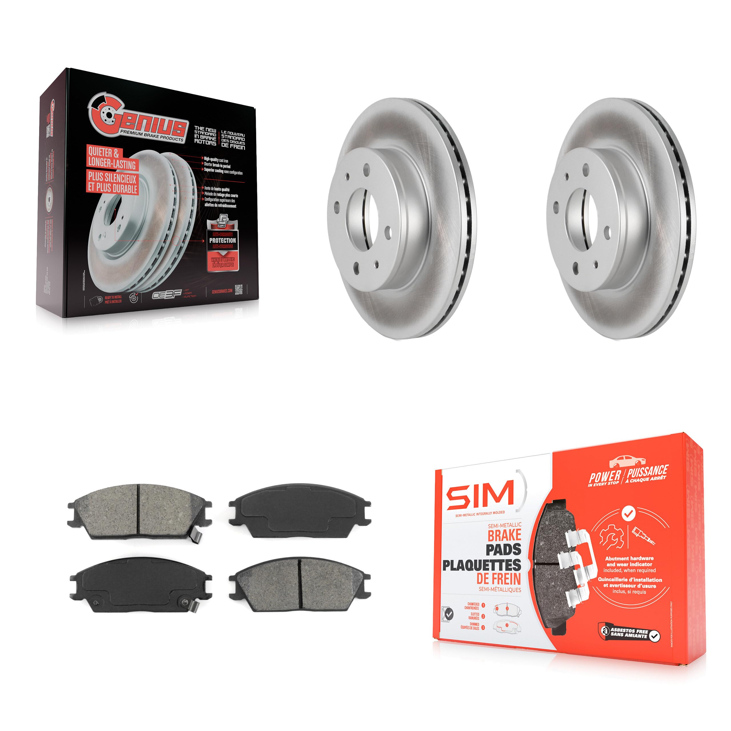 Transit Auto Front Coated Disc Brake Rotors And Semi-Metallic Pads Kit Replacement For 2000-2005 Hyundai Accent KGS-100289