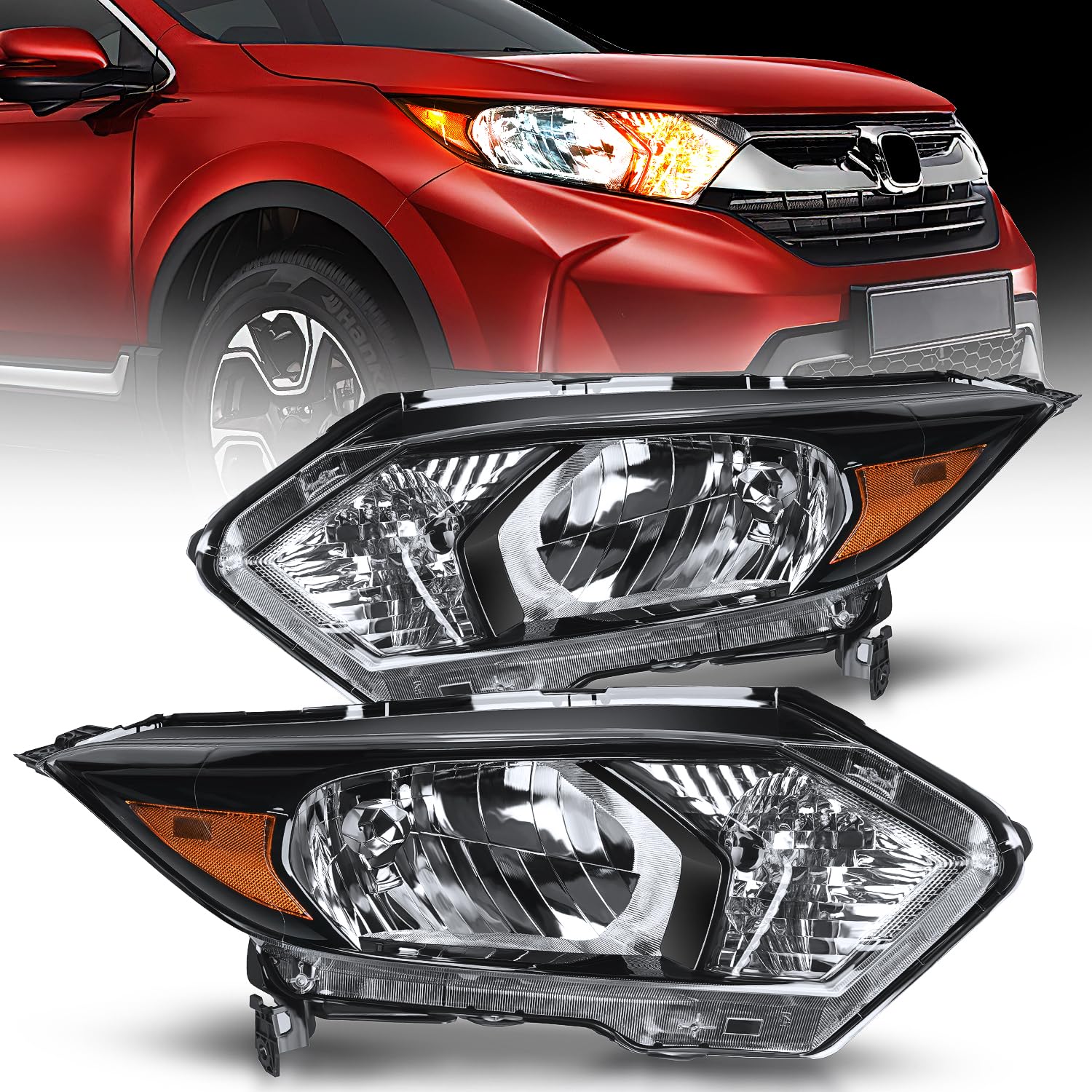 Nilight Headlight Assembly Compatible with 2016 2017 2018 Honda HRV HR-V Black Housing Amber Reflector Clear Lens Headlights Replacement Driver and