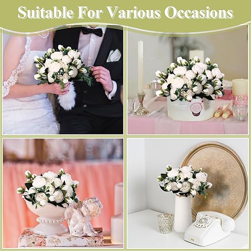Miniatura 4 de Hoteam 24 paquetes de flores artificiales de peonías artificiales para boda, ramo de peonías de seda, arreglos florales falsos para novia, arreglos