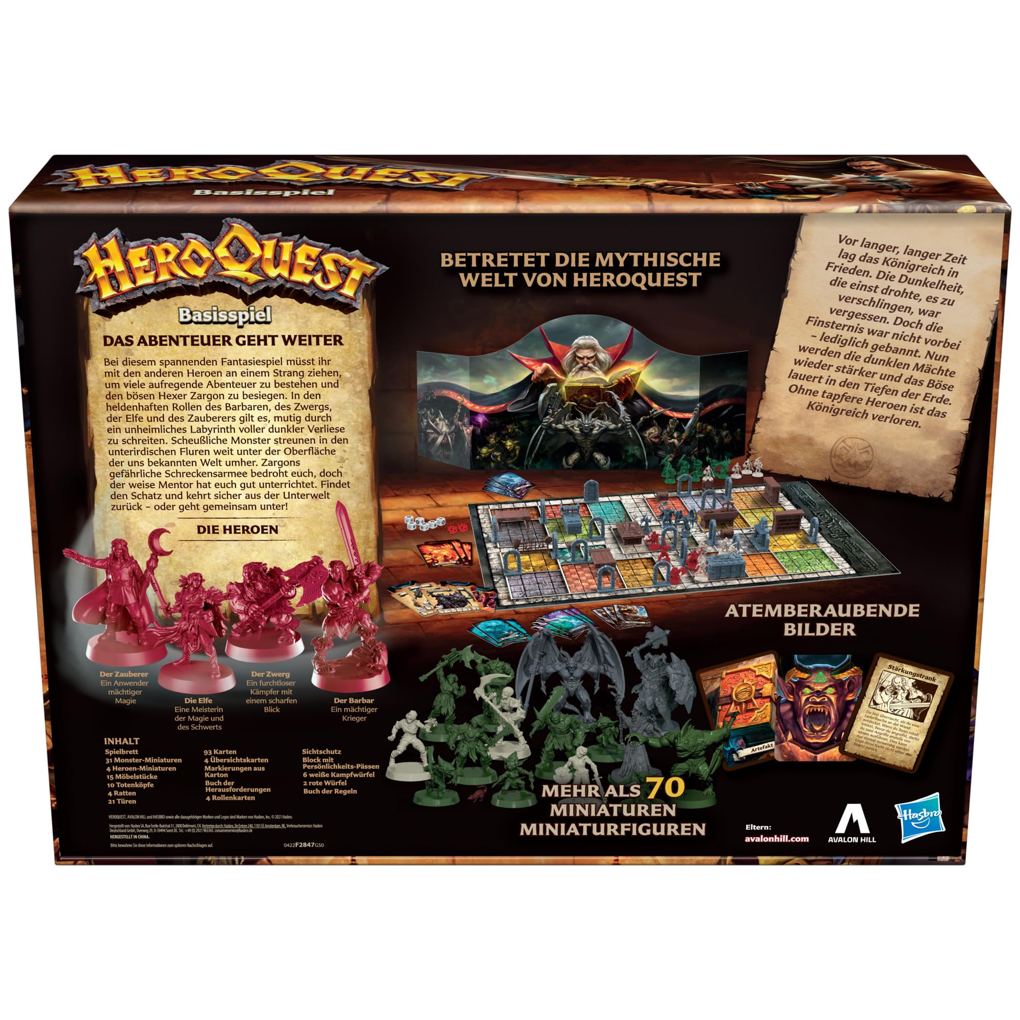 Wizards of The Coast Avalon Hill HeroQuest - Juego de Mesa básico Dungeon Crawler Fantasy Adventure Game de 14 años para 2-5 Jugadores.