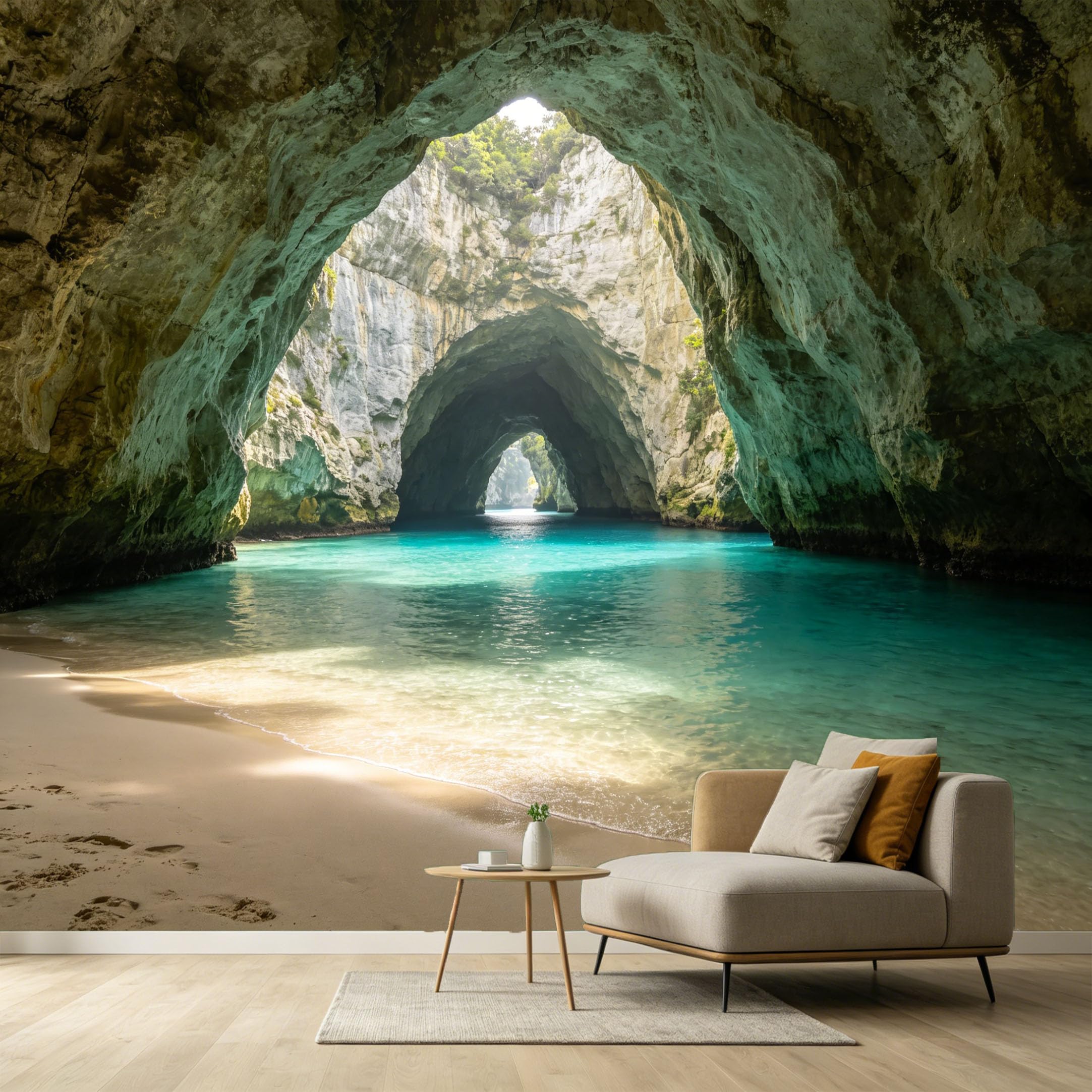 Custom Size Wall Murals Coastal Marine Cave Tropical Sea Shore 3D Trompe L'Oeil SelfAdhesive Wall Fabric Removable Large Wallpaper for Photo Living Room