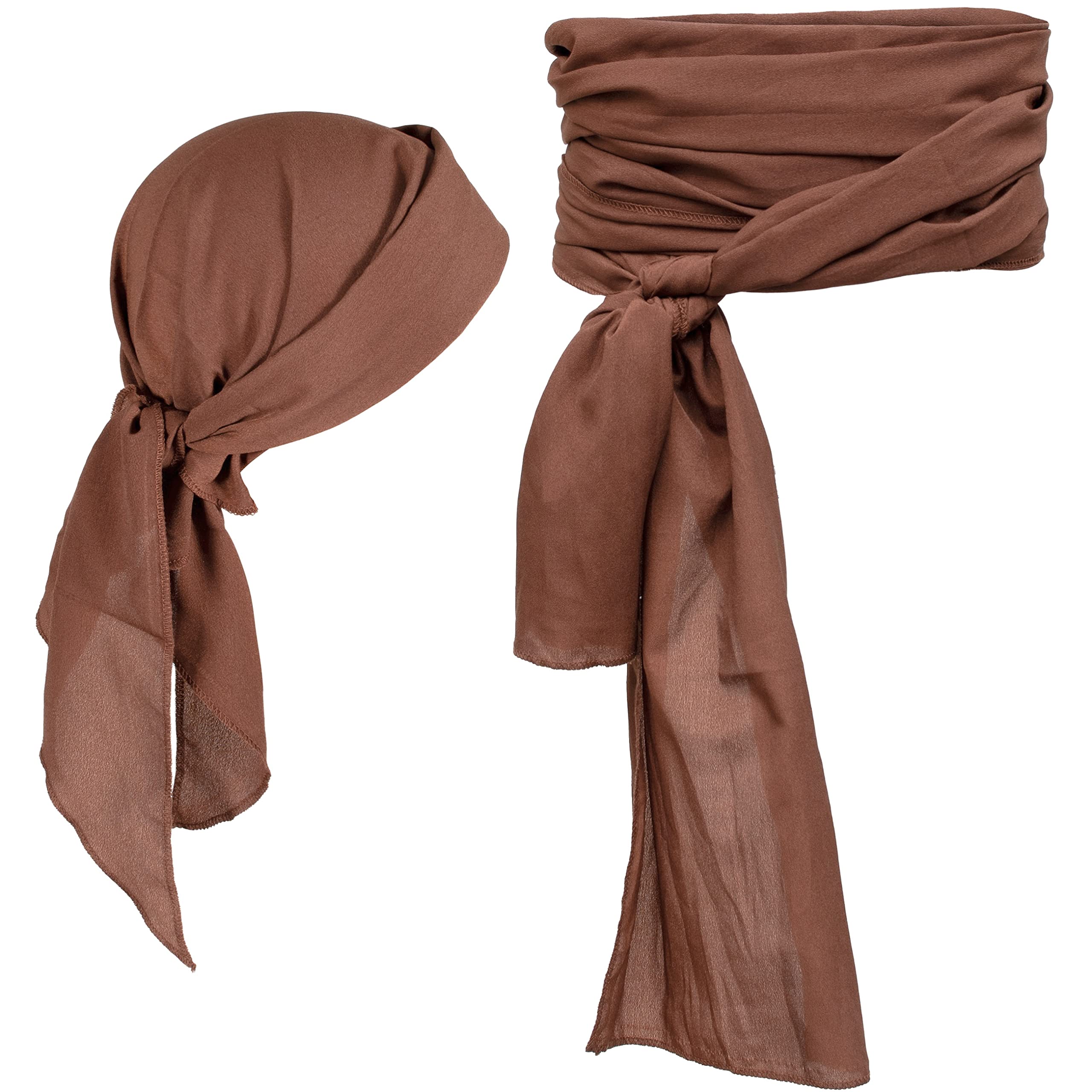 Joy Join Plus Size Pirate Scarf Belt Waist Sash and Head Scarf Bandanas, Brown, Unisex-Adults, Costume Accessory Set, Headscarf