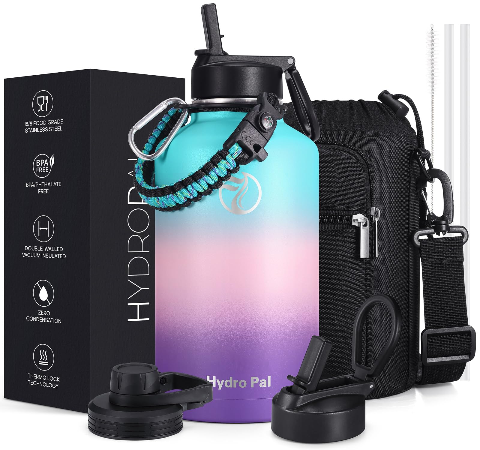 HydroPal Vacuum Insulated Stainless Steel Water Bottle, 1.9L/1.2L/1L/750ml/500ml- 2 Lids (Straw Lid and Spout Lid), 2 Straws Water Bottle for 12 Hours Hot & 24 Hours Cold, Great for Work, Travel — view 38
