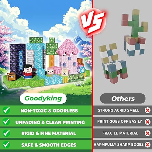 Miniatura 4 de Goody King Bloques de construcción magnéticos de 200 piezas, juego de aventura de bosque y volcán, juguetes de aprendizaje STEM para niños a partir