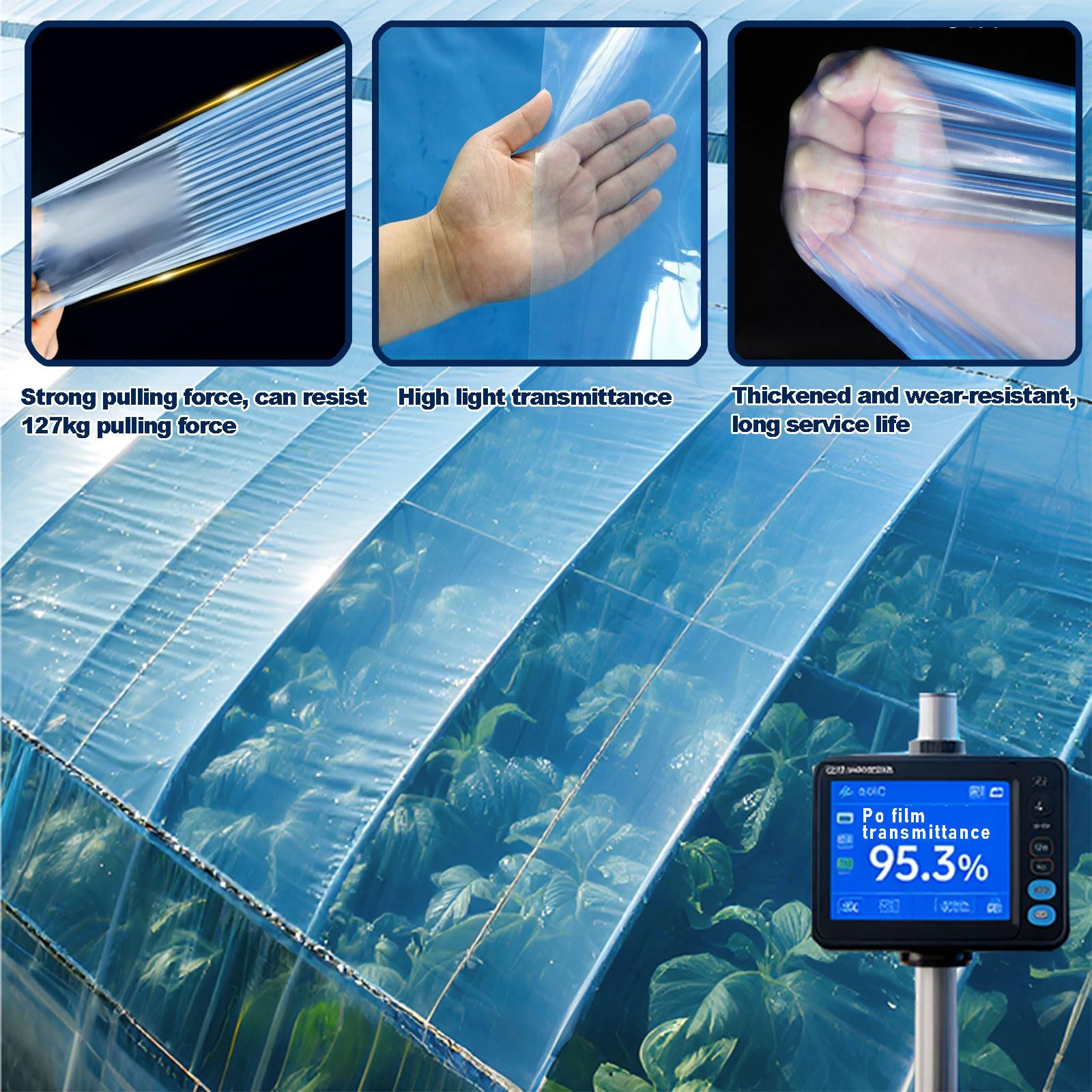Láminas De Plástico De Polietileno, Película De Plástico Transparente, Película De Invernadero Po, Antienvejecimiento, Anti-uv, Antidesgarro, Para Invernaderos De Plástico Par(Size:5x10m（16.4x32.8ft）)