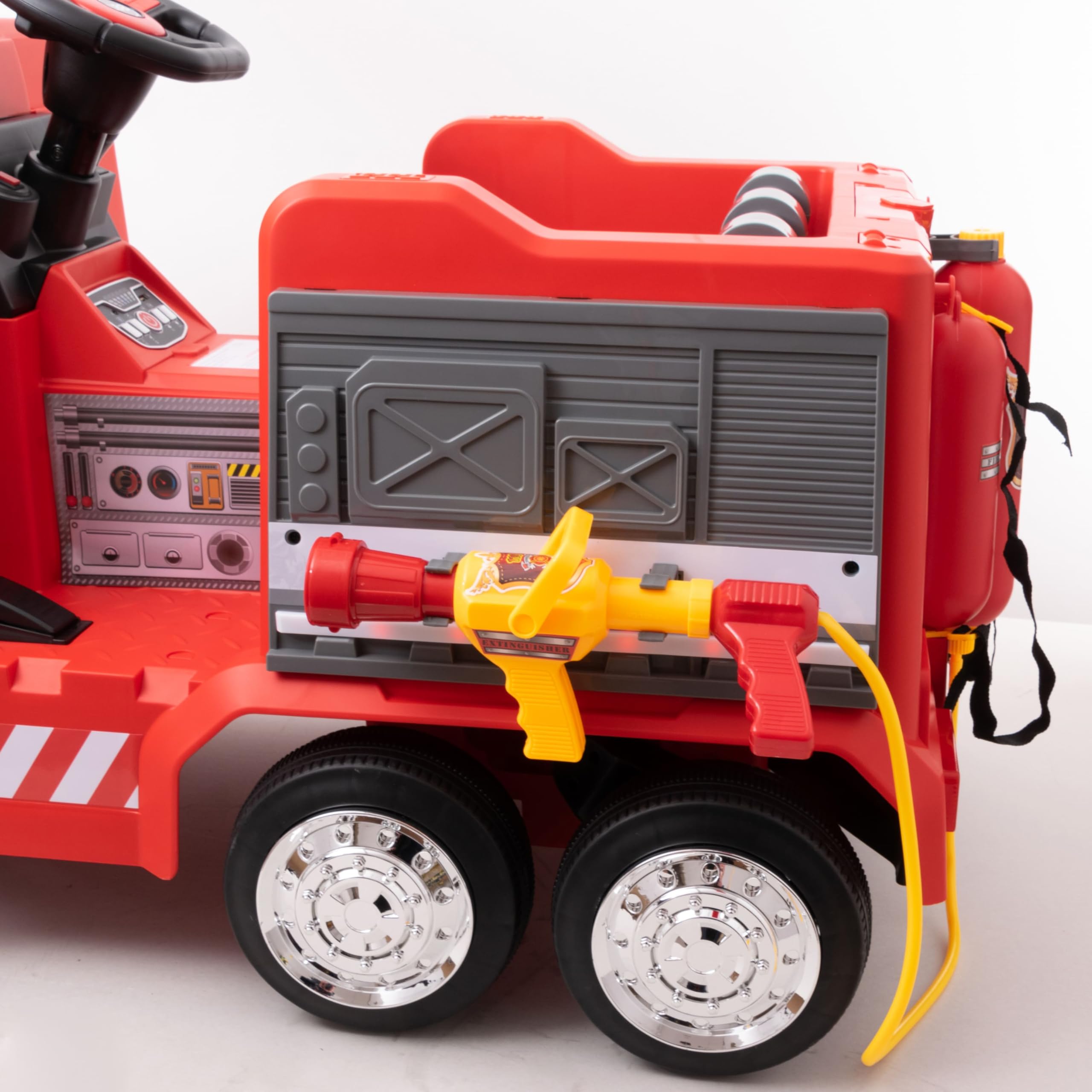WITIT Camion Autocarro ELETTRICO dei Pompieri Pompiere Radiocomandato per Bambino Bambina Bambini XSDU-211 12V 10Ah Rosso 4 motori, bluetooth, USB, LED, telecomando, carico massimo 30 Kg