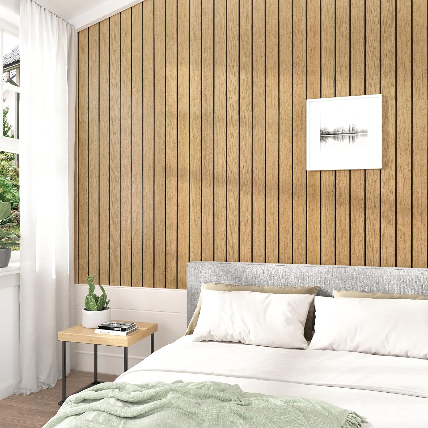 Vintage Brown Wood Wall Panels 3D Textured Acoustic Faux Wood Slat Panel for Walls Self Adhesive Soundproof Wooden Slatted Panel Wallpaper Roll for Bedroom Ceilings Studio Decor 23.6"x118"