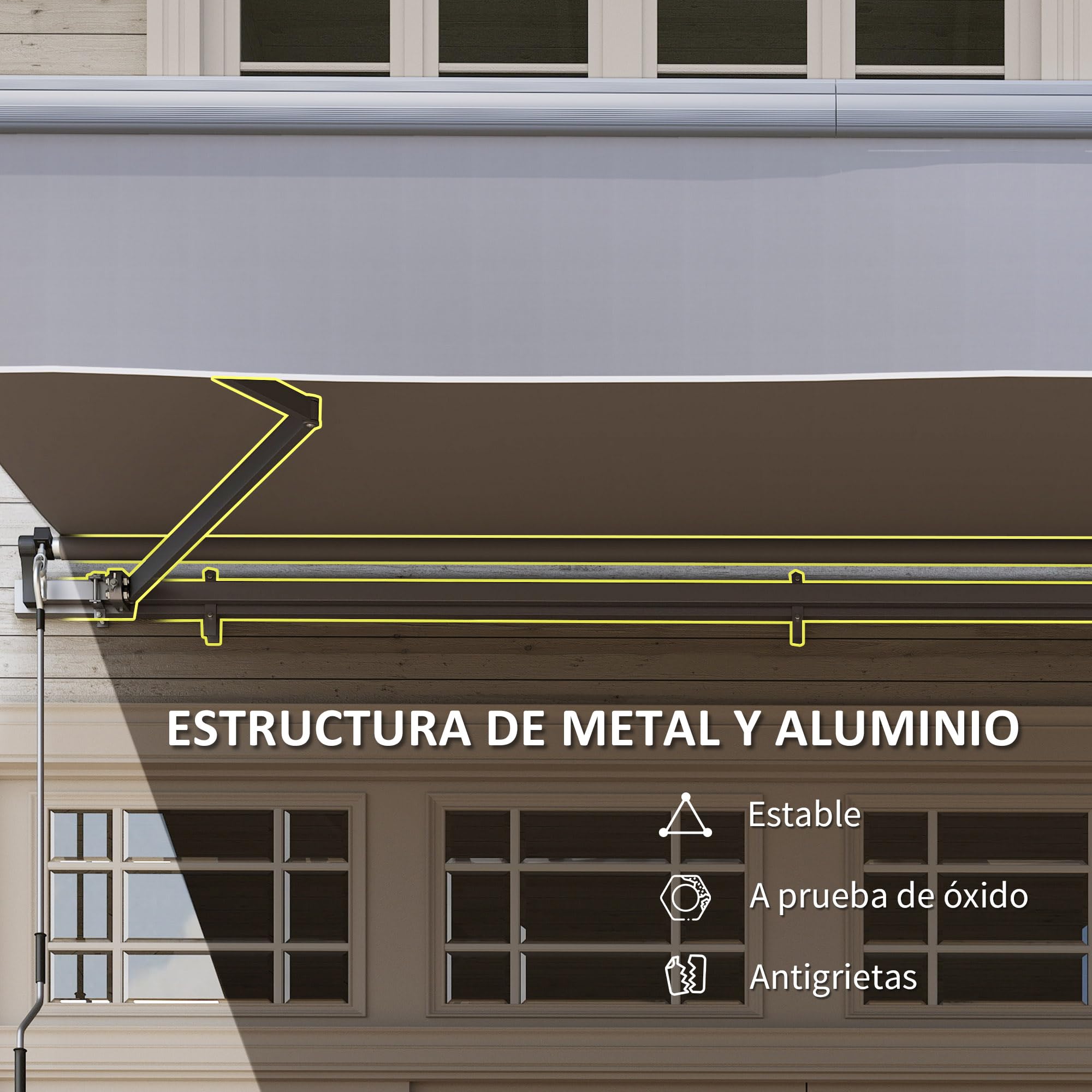 Outsunny Toldo Manual Retráctil 3x2 m Enrollable con Manivela UV50+ Gris | Toldo Exterior Terraza, Ajustable, Estructura de Aluminio y Metal, para Balcón Jardín