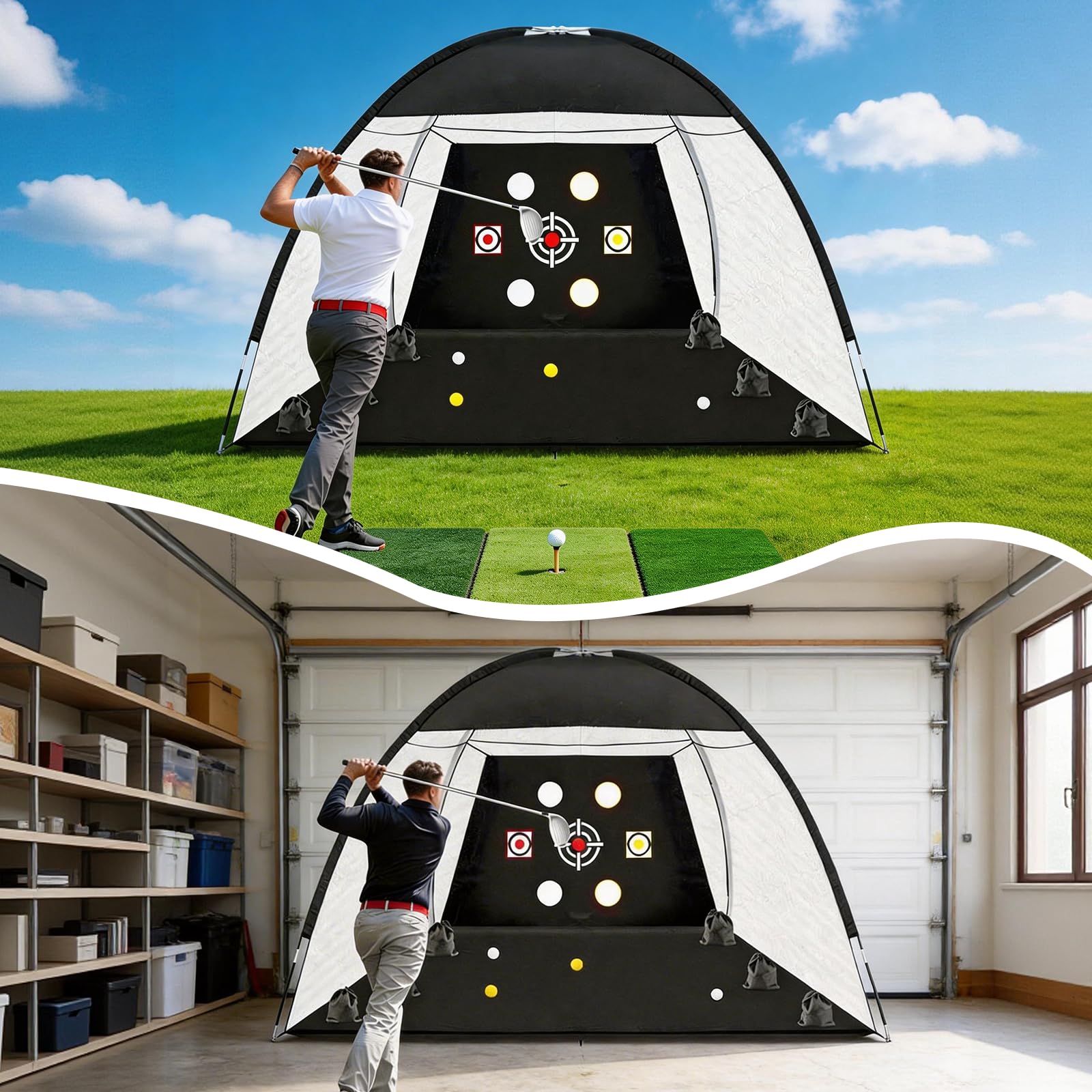 Golf Übungsnetz, 300 x 200 cm Golf Chipping Netz für Indoor und Outdoor Golf Trainingshilfen mit Rasenmatte Golfbälle Tees Sandsack Haken Zähler und Tragetasche für Training im Innen- und Außenbereich