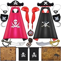 Vista 8 de HyDren Juego de 2 disfraces de capa pirata para niños, juego de rol de pirata, decoración de fiesta de Halloween, regalo para niños Principalmente