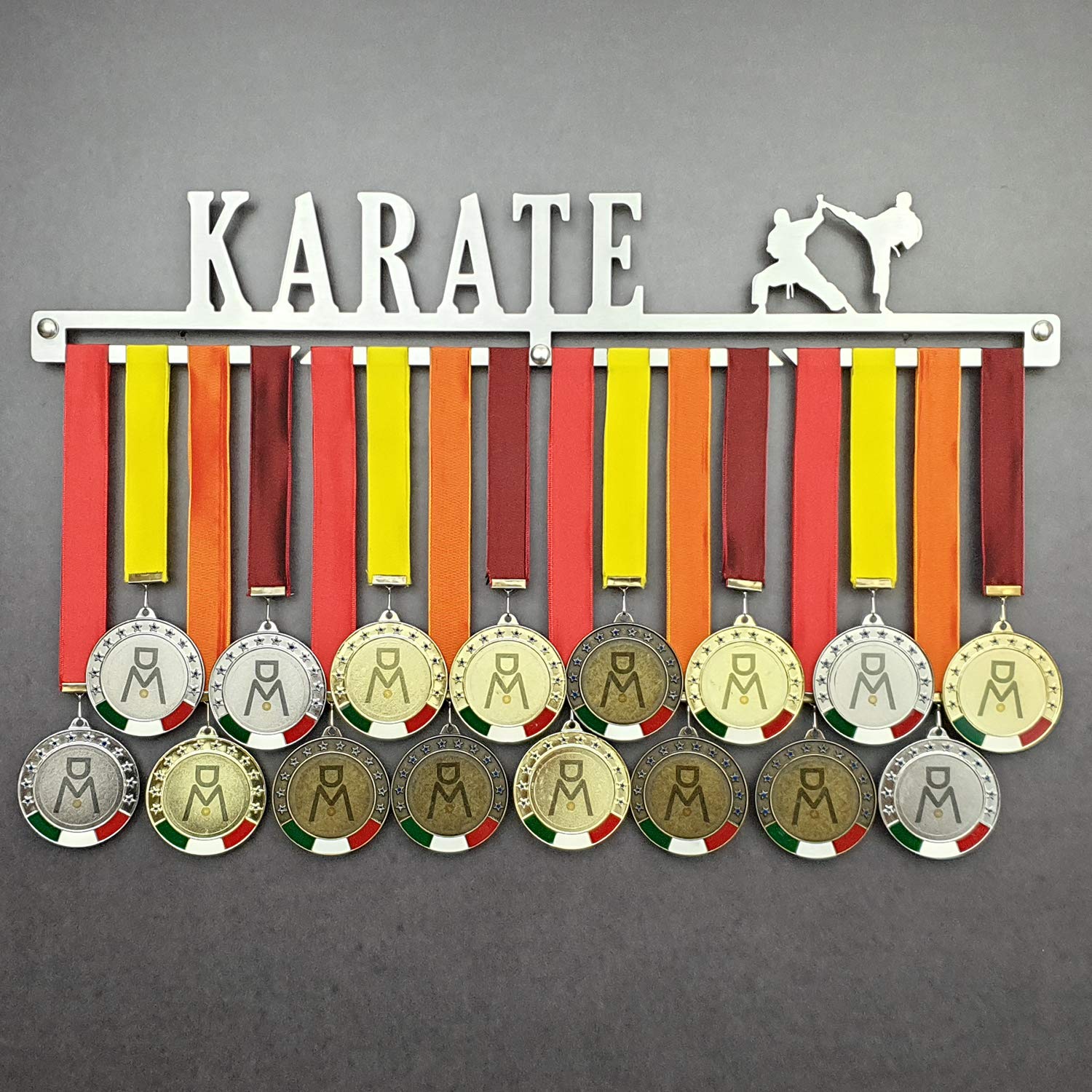 MEDALdisplayKarate Medal Hanger, Wall Mount for Medals, Martial Arts, Karateka, Medal Holder, Sports Medal Hanger, Brushed Stainless Steel, 100% Made in Italy
