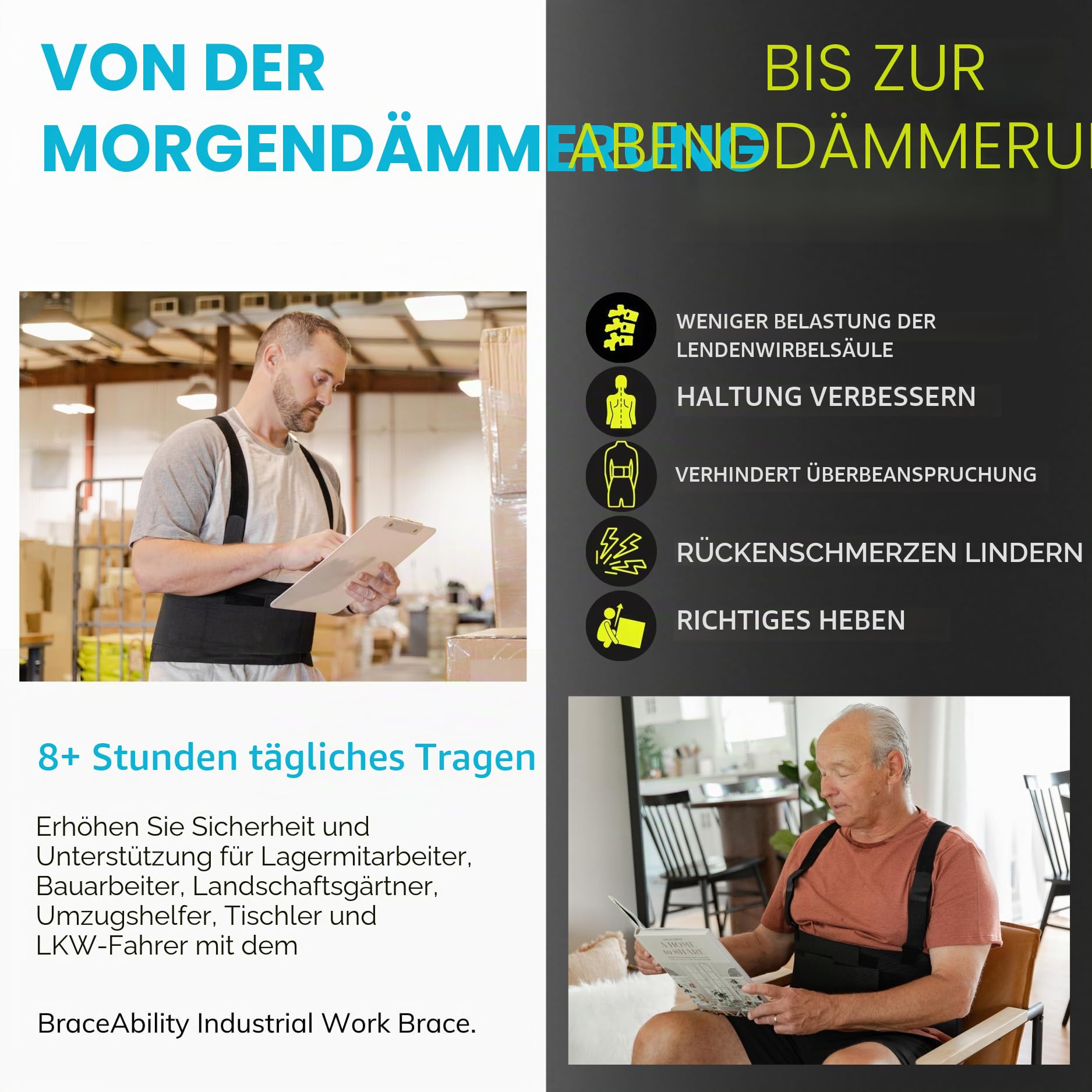 Industrial Work Back Brace with Straps for Movers, Warehouse & Construction-XL by BraceAbility