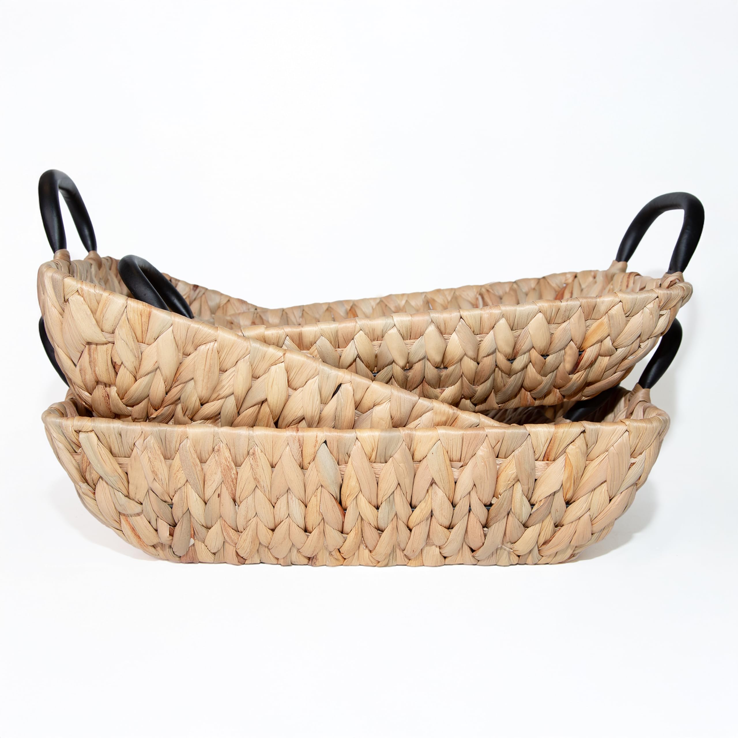 Wickerfield Natural Small Wicker Storage Baskets For Hampers, Shelves, Bathroom Storage, Woven Rattan Basket With Handles, Wicker Tray, Shallow Basket Tray, Water Hyacinth, Seagrass Trays (Rectangular, Set)