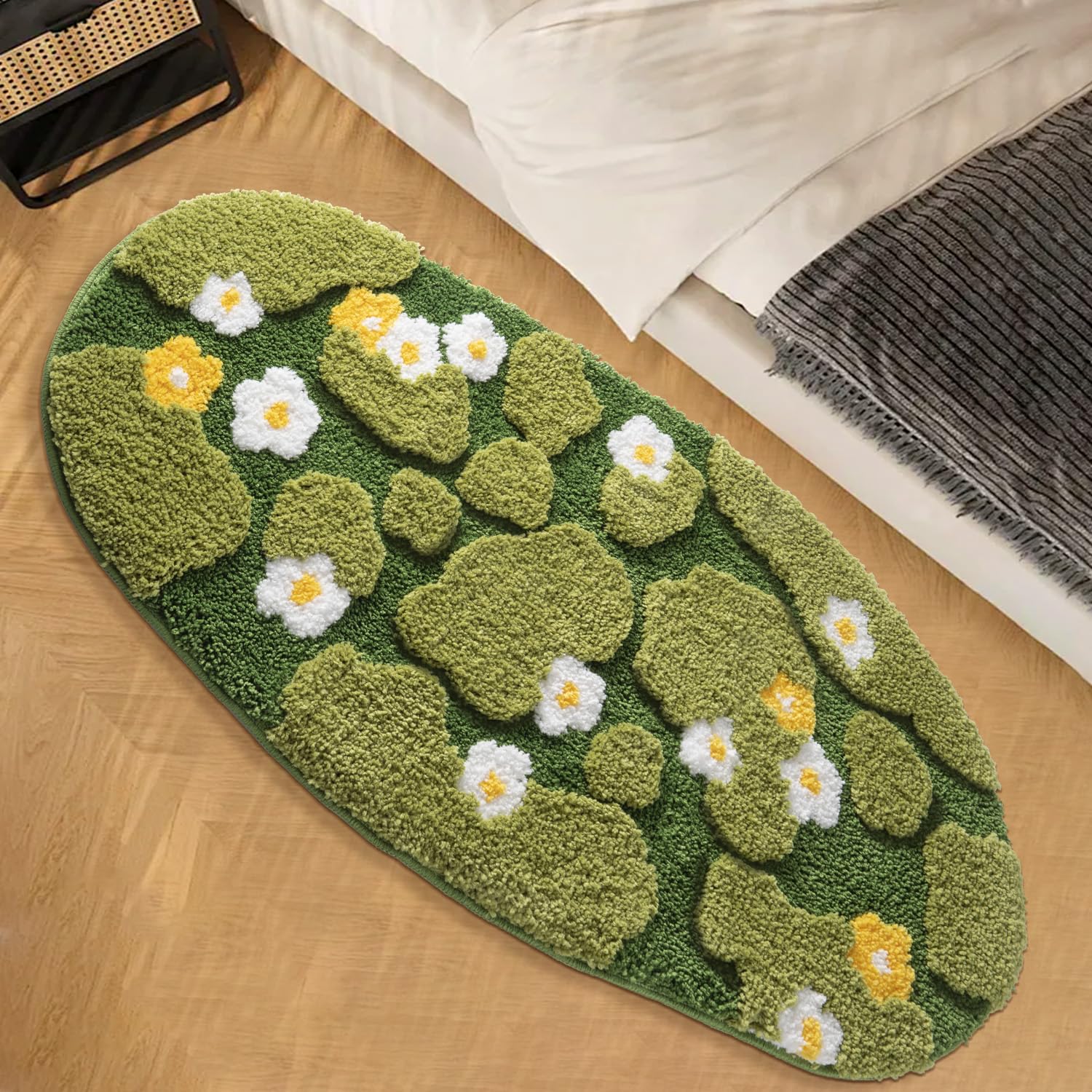 COMBLUE Green Moss - Alfombra de baño antideslizante, ultrasuave, absorbente, decoración estética, peluda, extra larga, para suelo de baño, ducha, dormitorio, lavable a máquina, 28 x 63 pulgadas