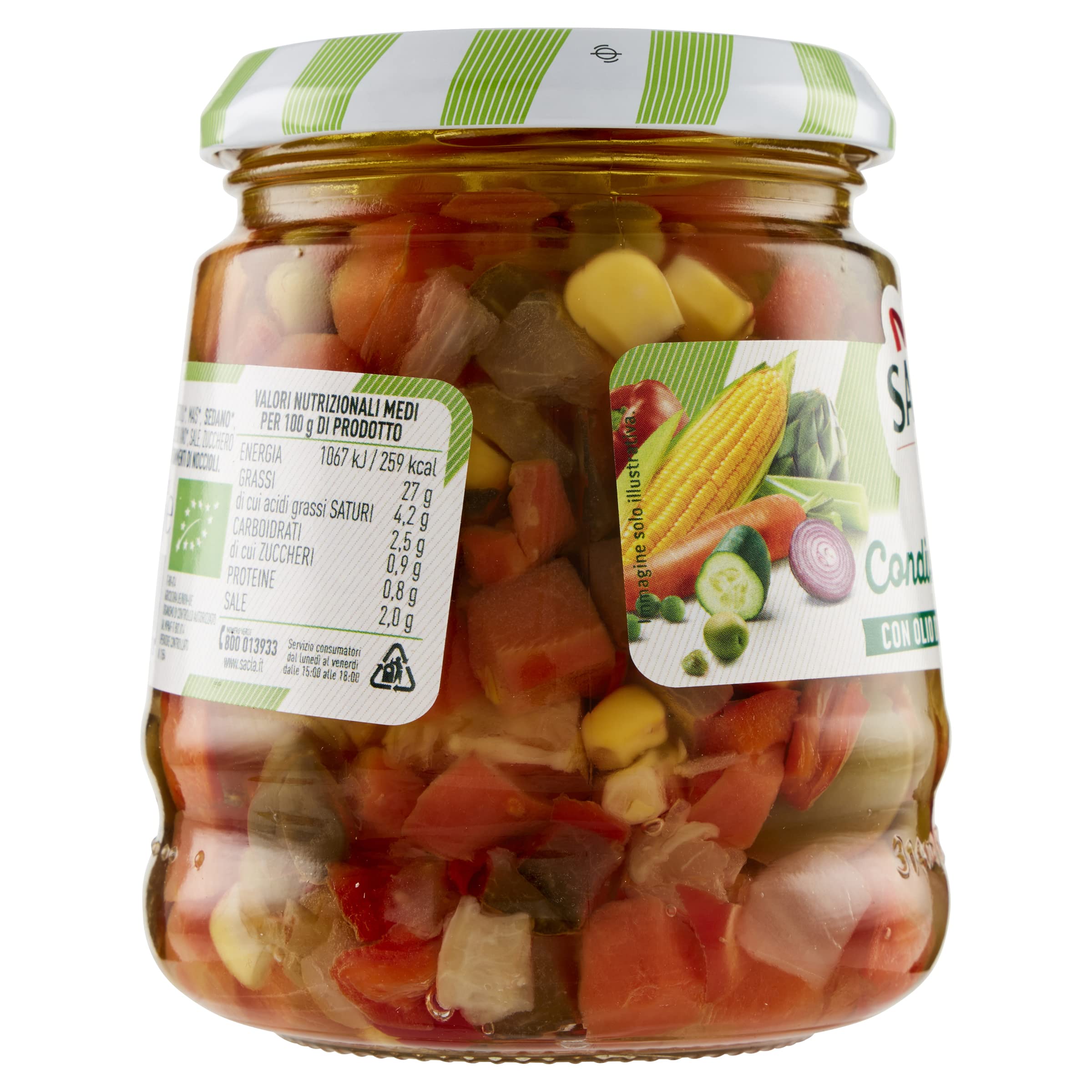 Saclà, Condiverde Riso Classico Biologico, Condimento di Mix di Verdure da Agricoltura Biologica per Insalate di Riso e altri Cereali, Vaso Vetro, 290g, Confezione da 6 pezzi