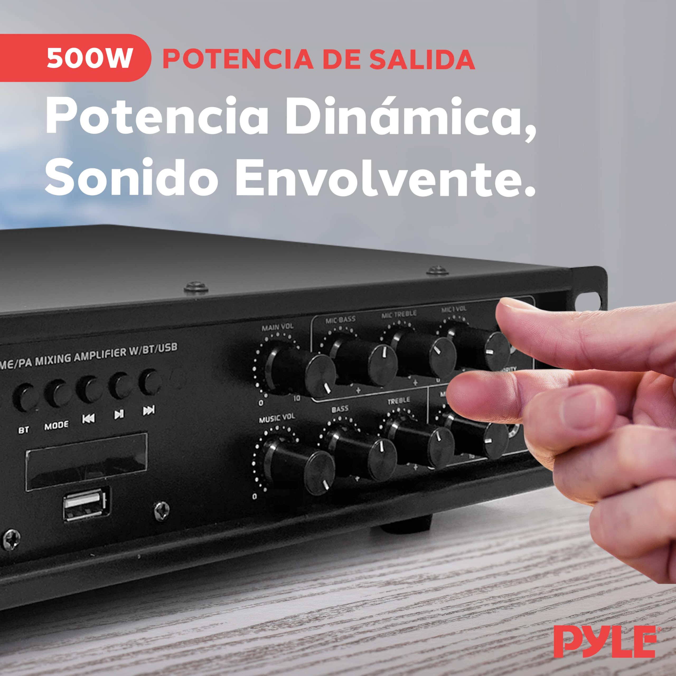 Pyle PMX3500PH - Amplificador de Mezcla de Audio para el hogar con Bluetooth para el hogar, Receptor de Potencia estéreo con Radio FM, Pantalla LED Digital, USB/AUX/micrófono, óptico/coaxial, AC-3