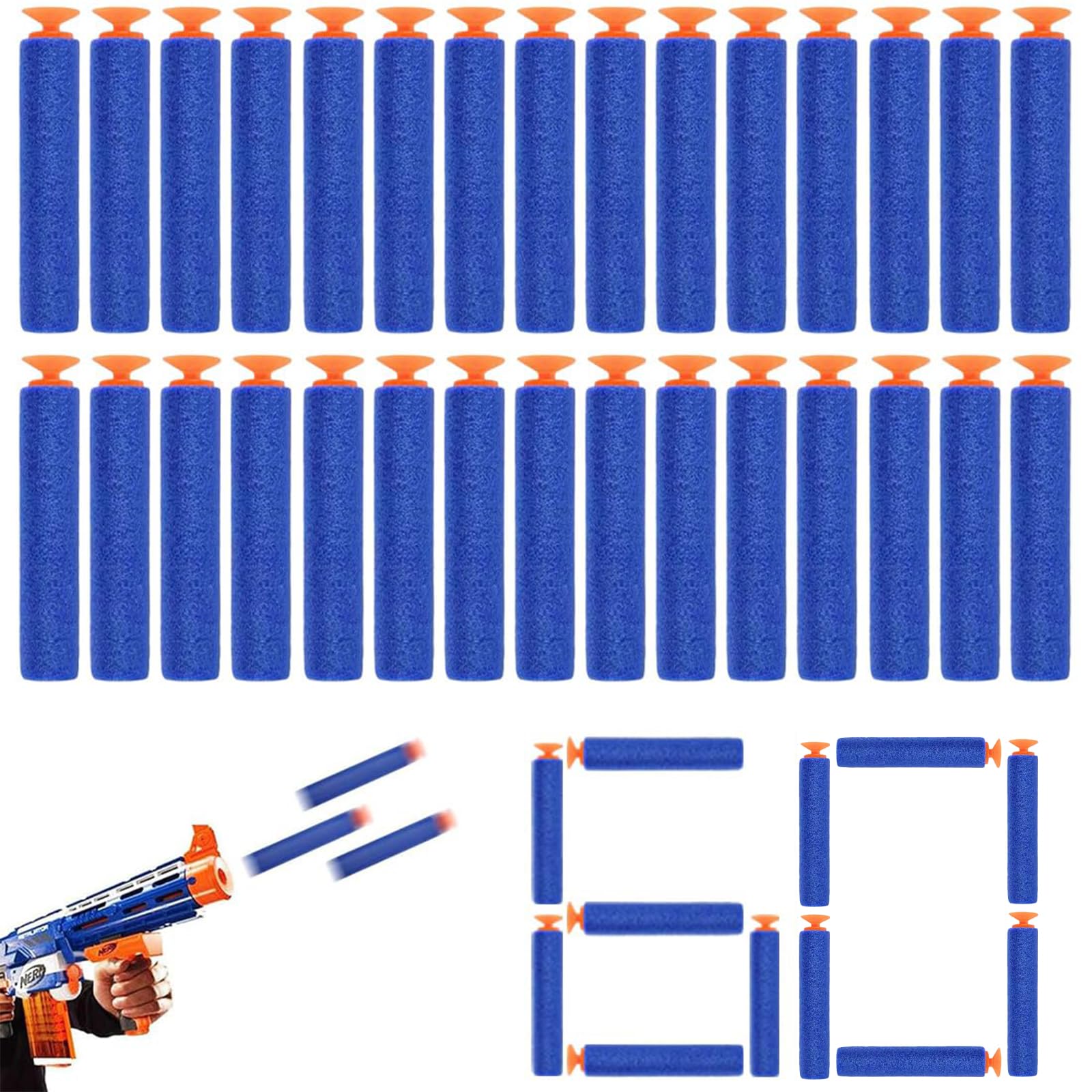 60 Pezzi Nerf Pistola Dardi In Schiuma Elite Con Ventosa, Accessori Per La Serie Nerf N-Strike, Per Bambini, Esterni E Famiglia