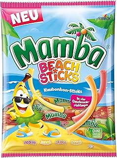Mamba Beach Sticks – 1 x 160g – Fruchtige Kaubonbon-Stangen in vier verschiedenen Sorten – Süßigkeiten Mix einzeln verpackt