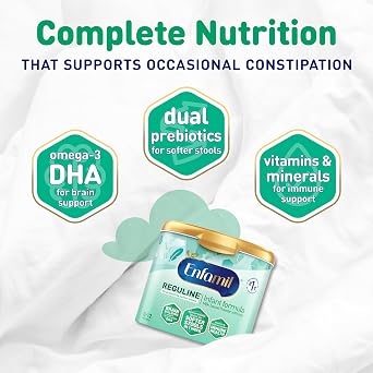 Enfamil Reguline Baby Formula, Designed for Soft, Comfortable Stools, with Omega-3 DHA & Probiotics for Immune Support, Reusable Powder Tub, 19.5 Oz