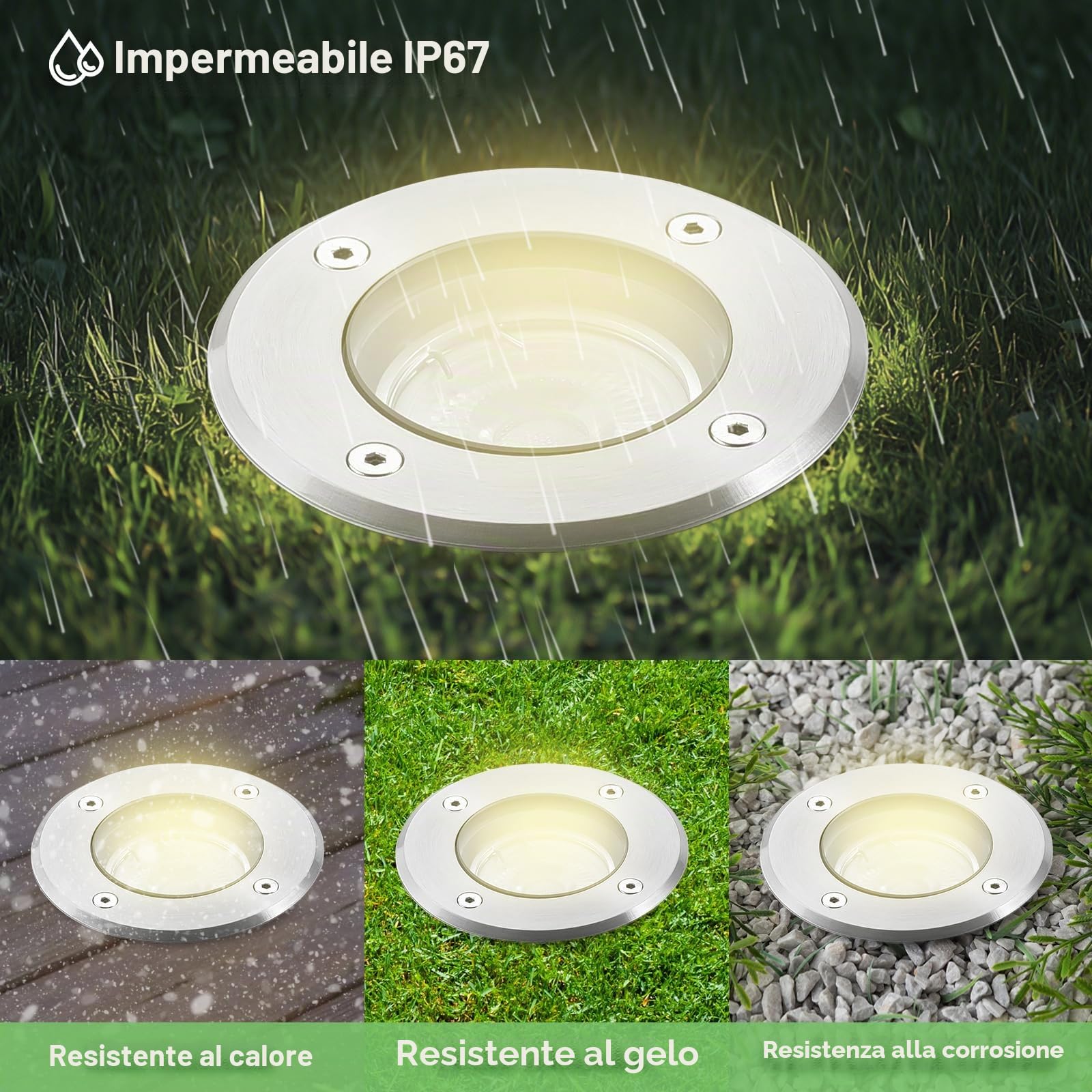 4pcs Segnapasso Led Esterno per Gu10 3w 230v Bianco Caldo 3000k, IP67 Impermeabile Faretto Segnapasso da Esterno, Faretti Incasso Esterni per Esterni, Giardino, Terrazza, Cortile, Passerella