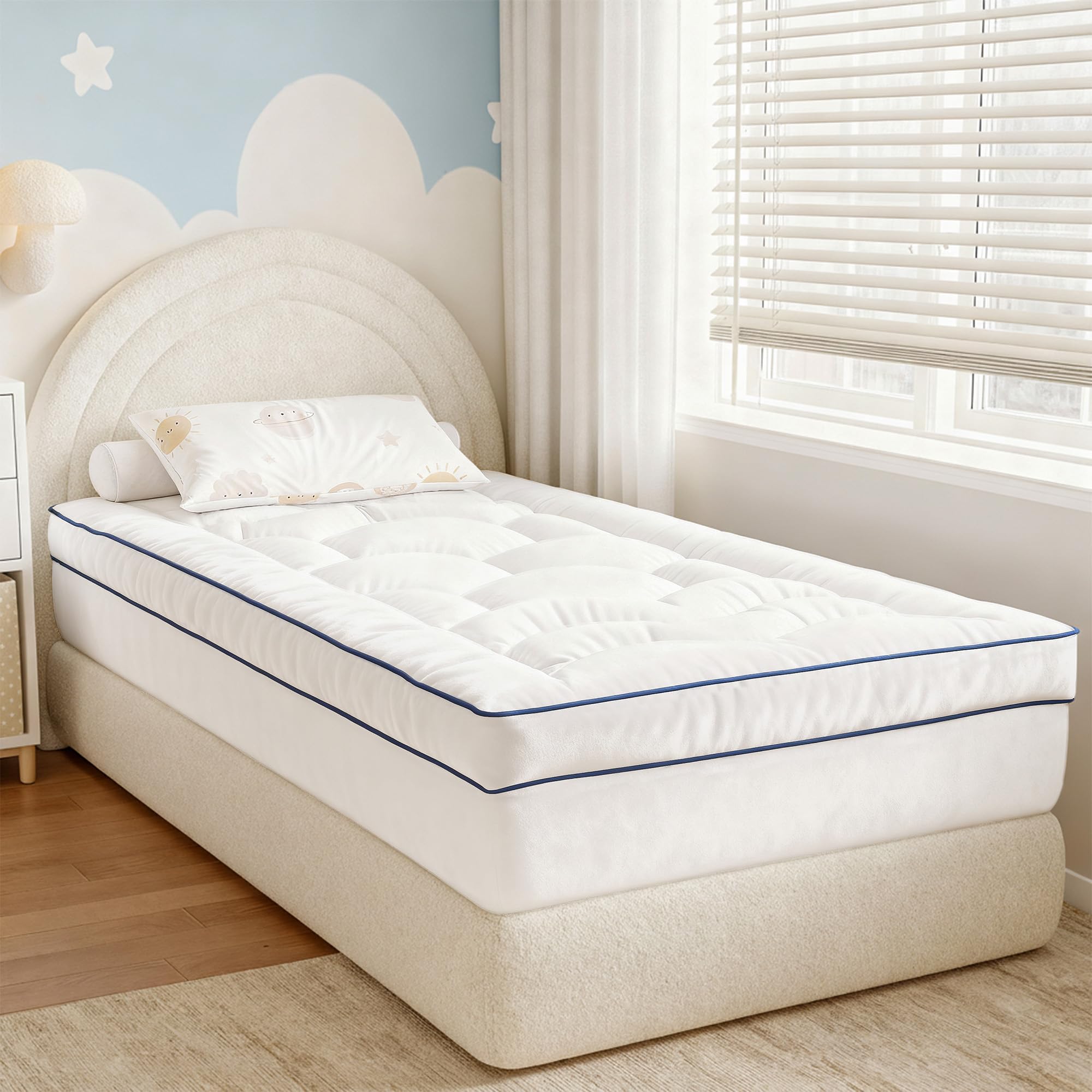 Microfibre Surmatelas 90x200x8cm, Protege Matelas Doux, Surmatelas Matelassé pour Matelas Durs, Ressorts de Boîte, Lits D'invités et Canapés, Garnissage 1000g, Idéal pour 1 Personnes