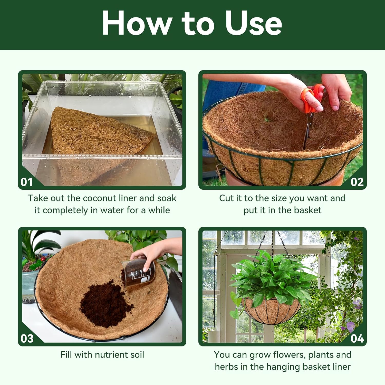 ZeeDix 6 Pack 14 Inch Coconut Liners for Planters, Round Hanging Basket Liners Natural Coco Coir Replacement Liner for Flowers Vegetables Patio Porch Garden Decor