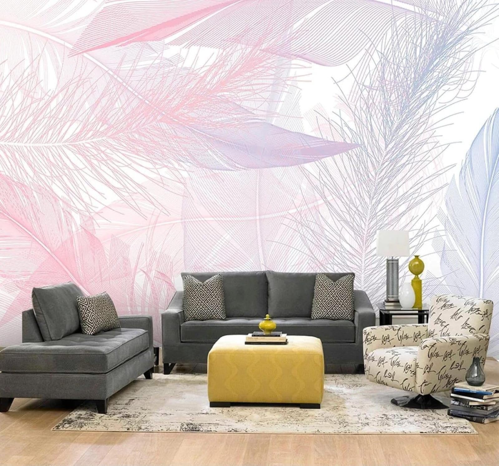 Tzxztt Creative Beautiful Romantic Pink Feathers Modern 3D Wallpaper Premium Textured Silk Neutral Tones Material Ideal for Living Room Bedroom-300cm×210cm