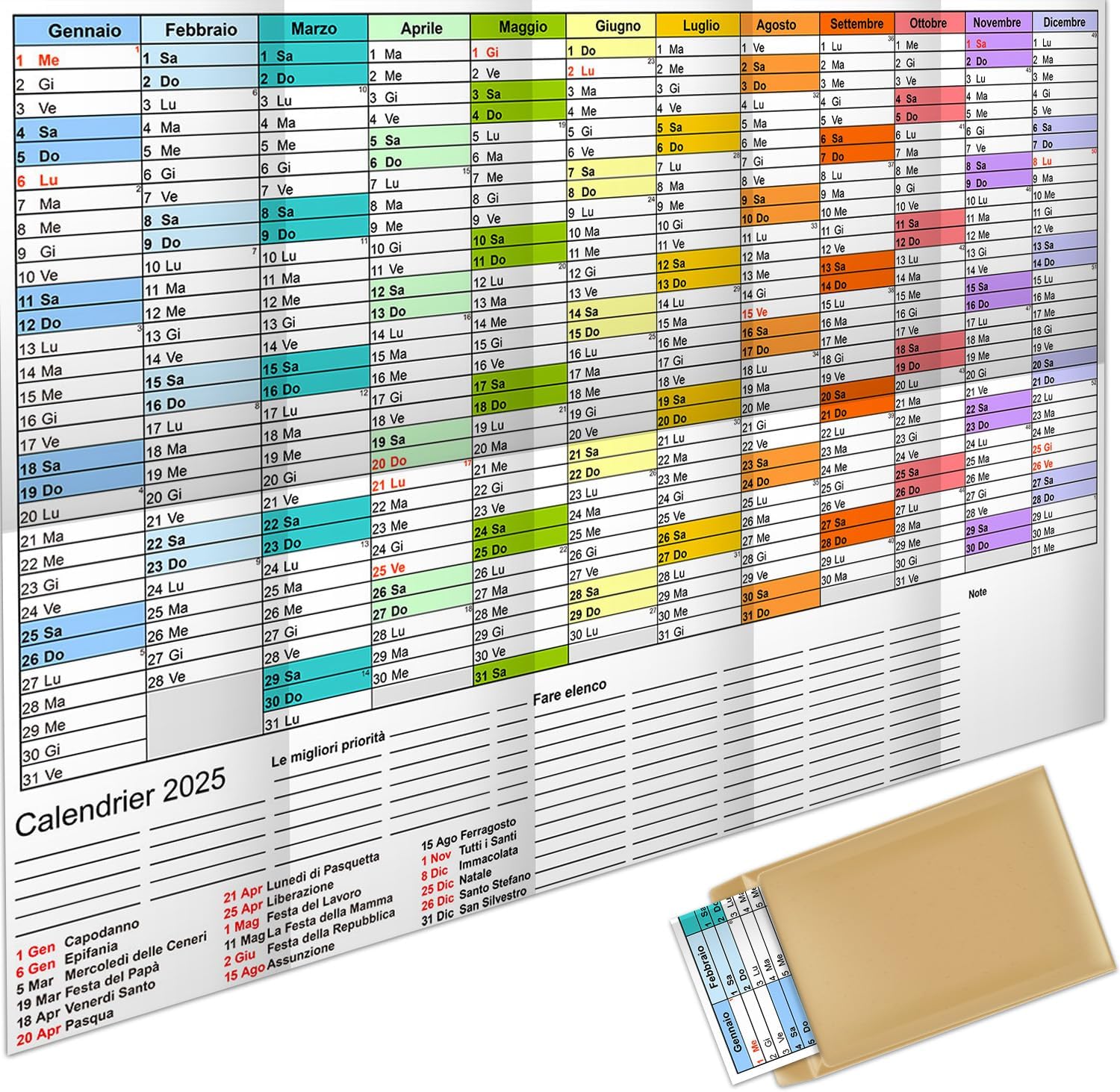 Calendario Da Parete 2025 Häfft® A3 Arcobaleno - Con Festività Italiane E Planner A4 Gratis, Sostenibile - Foto 10