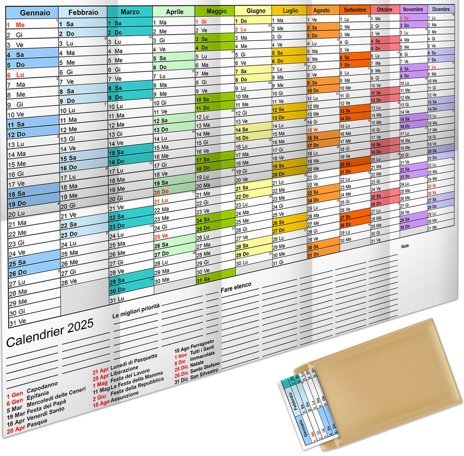 Calendario Da Parete 2025 A1 - Grande, Con Festività, Settimane E Spazio Per Appunti