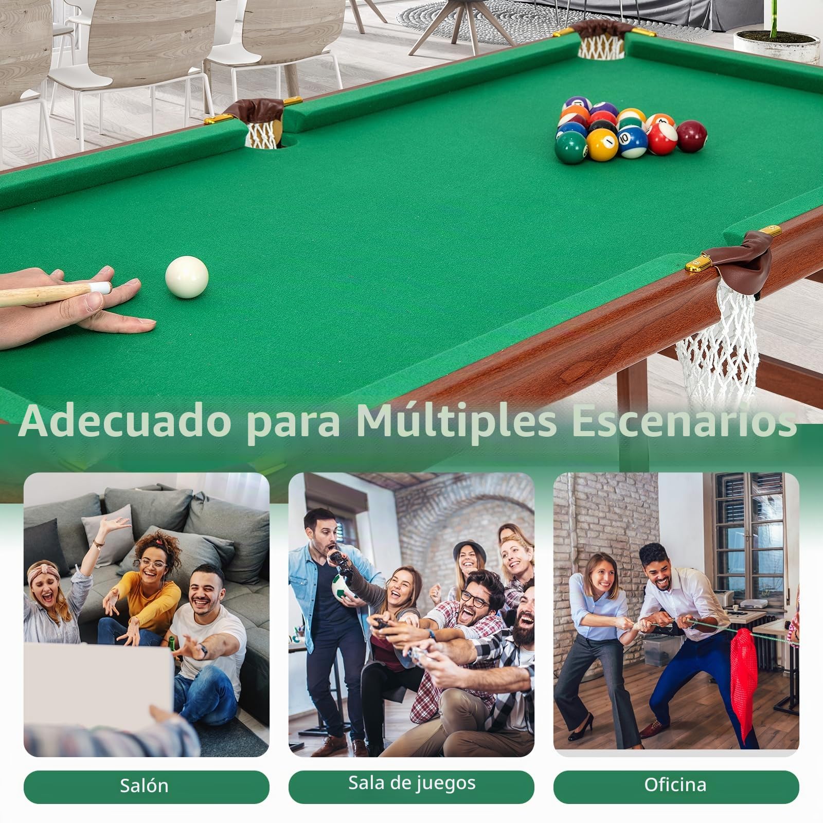 GOPLUS Mesa de Billar Plegable para Infantil y Adultos, 138 x 67 x 79.5 cm, con Patas Plegables y Ajustables, Esquinas Protegidas de Piel, 2 Colas, 2 Tizas, 16 Bolas, Triángulo, Cepillo, para Niños