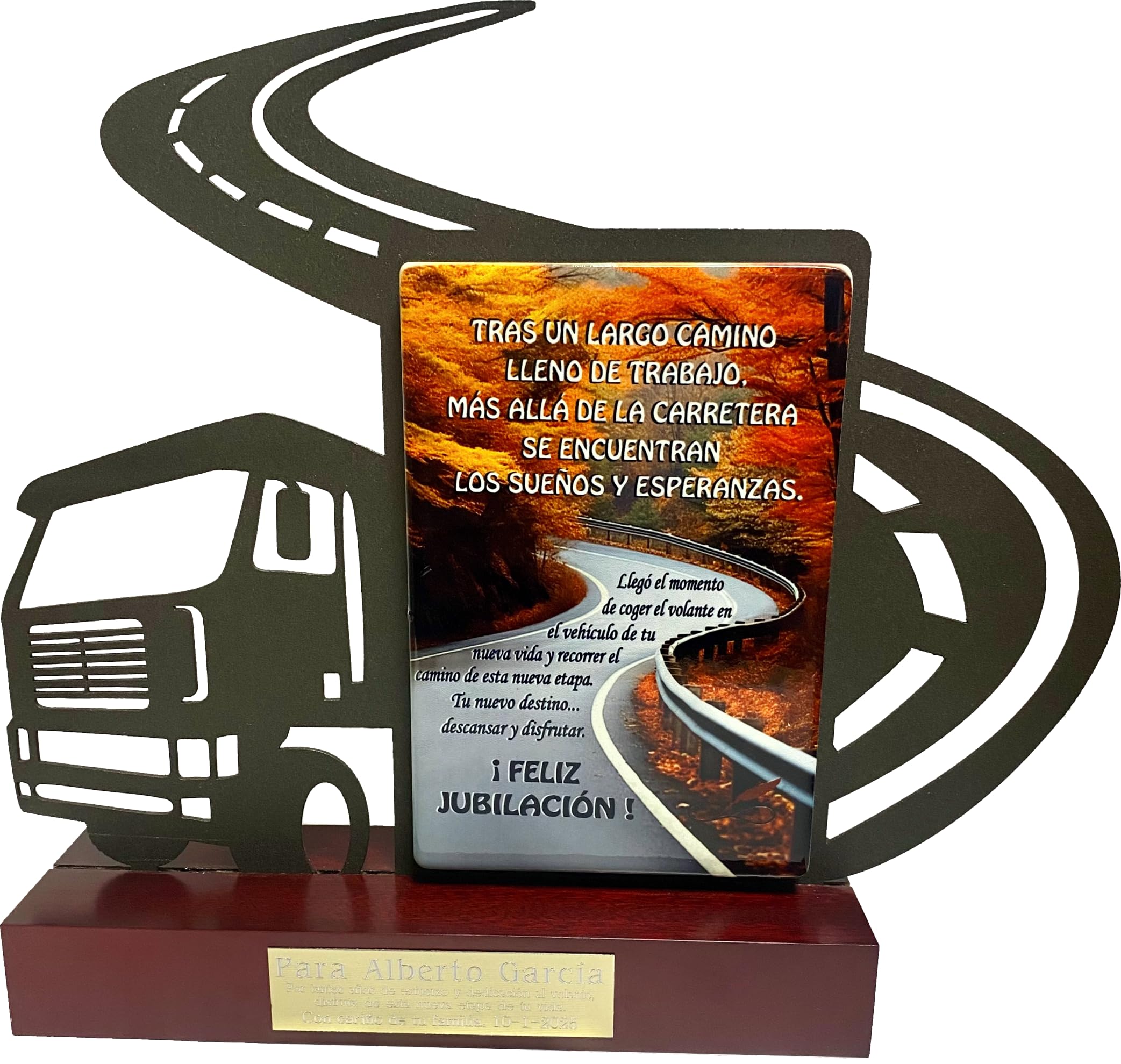 Regalo Camionero Transportista para Jubilación Personalizado Figura camión con dedicatoria para Jubilado de Acero Satinado
