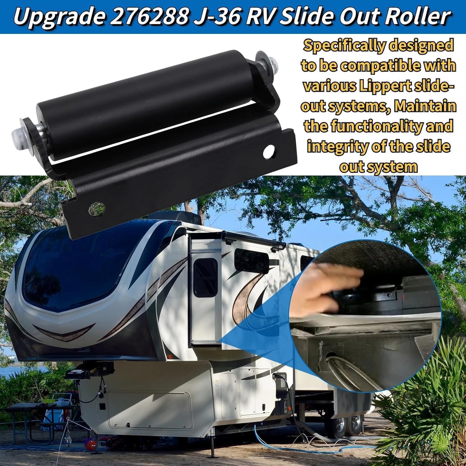 276288 RV Slide Out Roller Replacement, Solid Steel Plate J-36 Service Roller Compatible with Multiple Lippert Slide Out Systems (2 Pack)