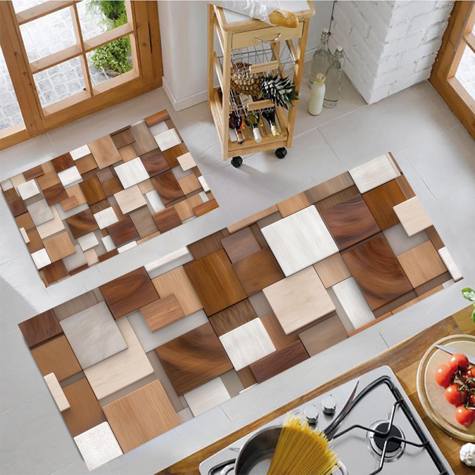 Alfombras de cocina 2 piezas tapetes antideslizantes marrón óxido 40x120cm