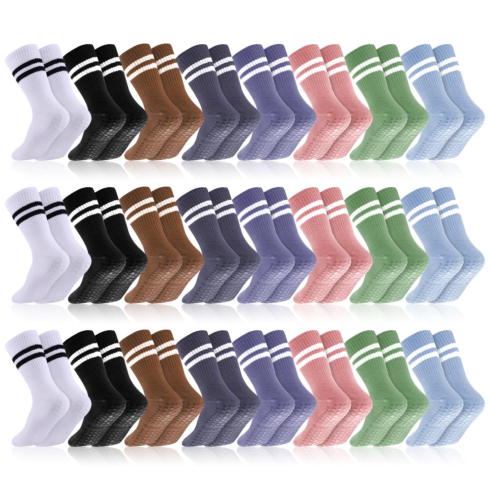 Jspupifip 24 pares de calcetines largos de pilates para mujer con agarres, calcetines de yoga antideslizantes a granel para el hogar, hospital, calcetines para yoga, pilates, entrenamiento de barra,