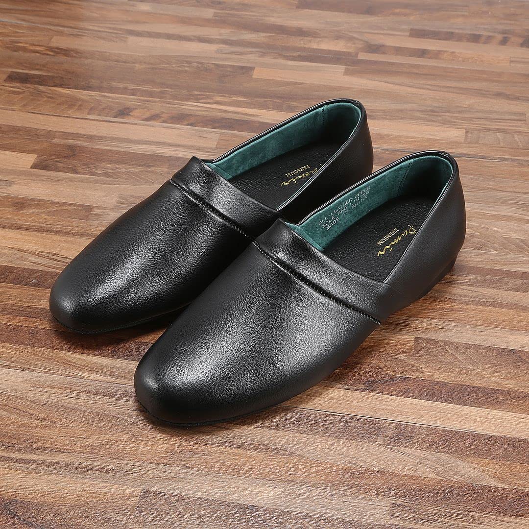 PAMIR Pantuflas de ópera de piel auténtica para hombre con plantilla de espuma viscoelástica y suela de cuero
