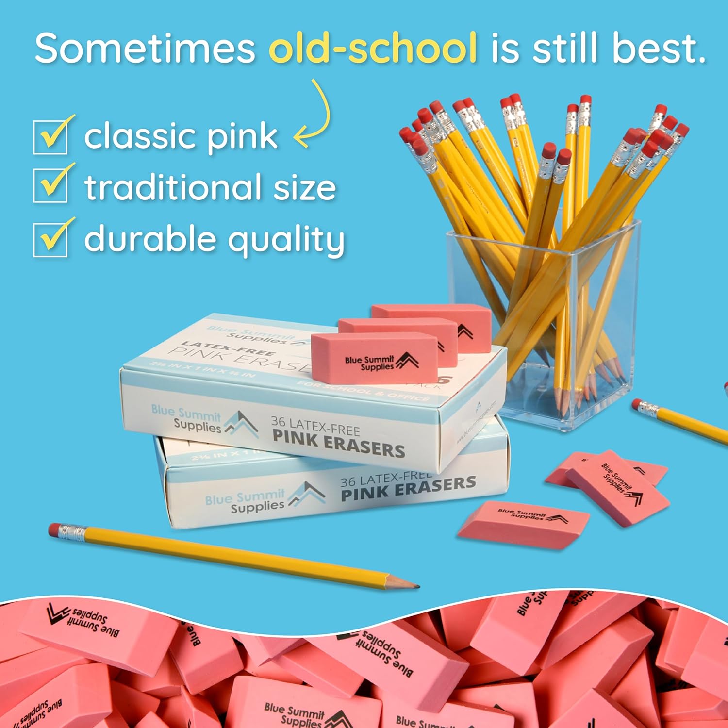 Blue Summit Supplies 100 Pack Pink Erasers Bulk, Pink Pearl Bulk Erasers for Kids, School, and Classroom(Pack of 6)