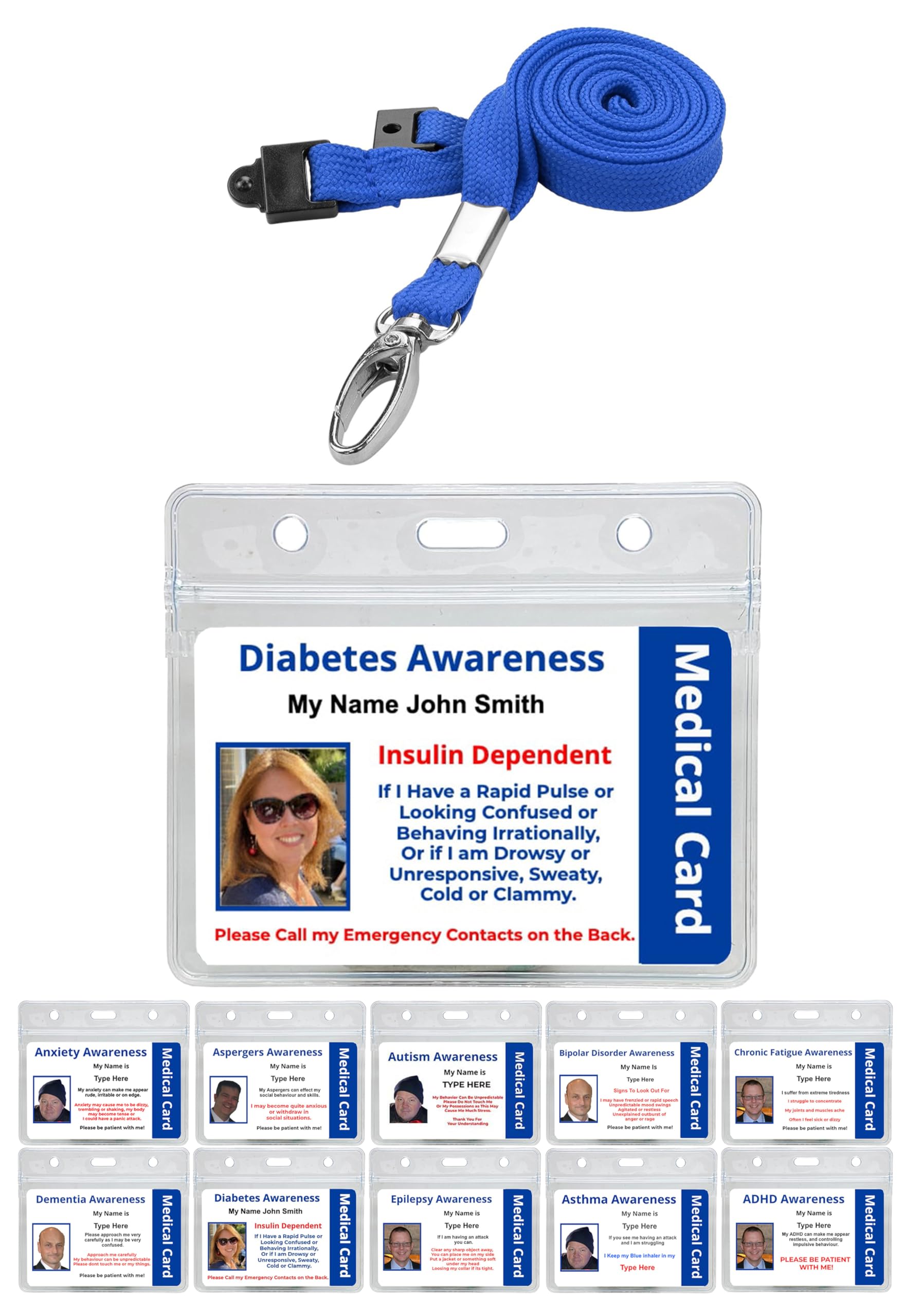 Quantum Leap Diabetes Awareness Hidden Disability Lanyard Printed Plastic Photo ID Card Badge - with Blue Hidden Disability Lanyard & Clear ID Card Pocket โ image 1