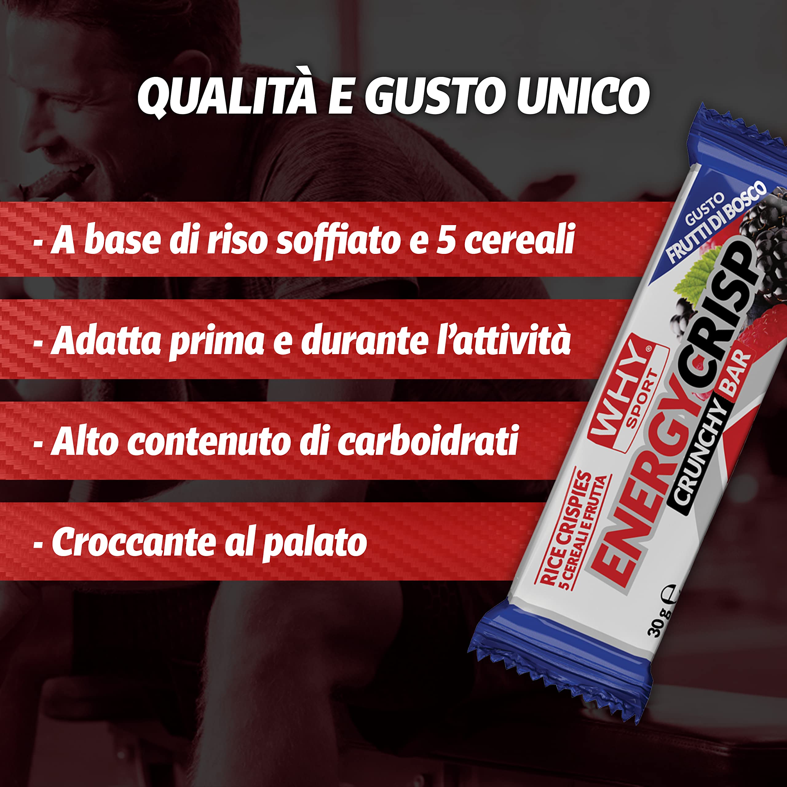 WHY SPORT ENERGY CRISP - Barrette Energetiche alla Frutta - Gusto Frutti di Bosco - Box da 24 Barrette - 30 gr