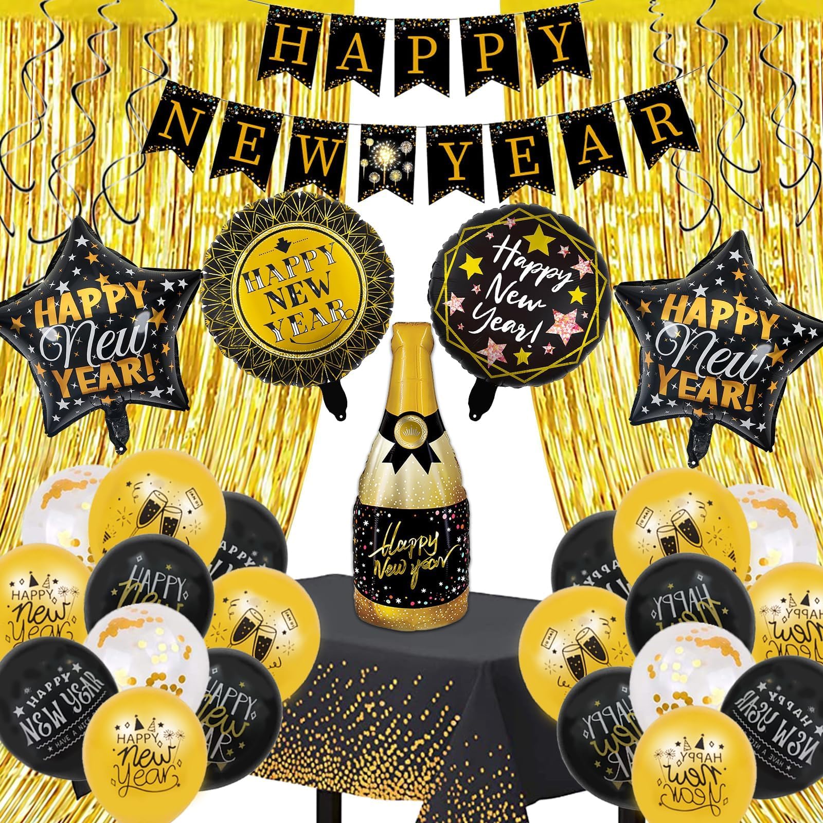Set Decorativo Per Capodanno 2025 XXL - 12 Palloncini: Numeri 32'', Lattice, Coriandoli, Oro E Bianco Latte - 3