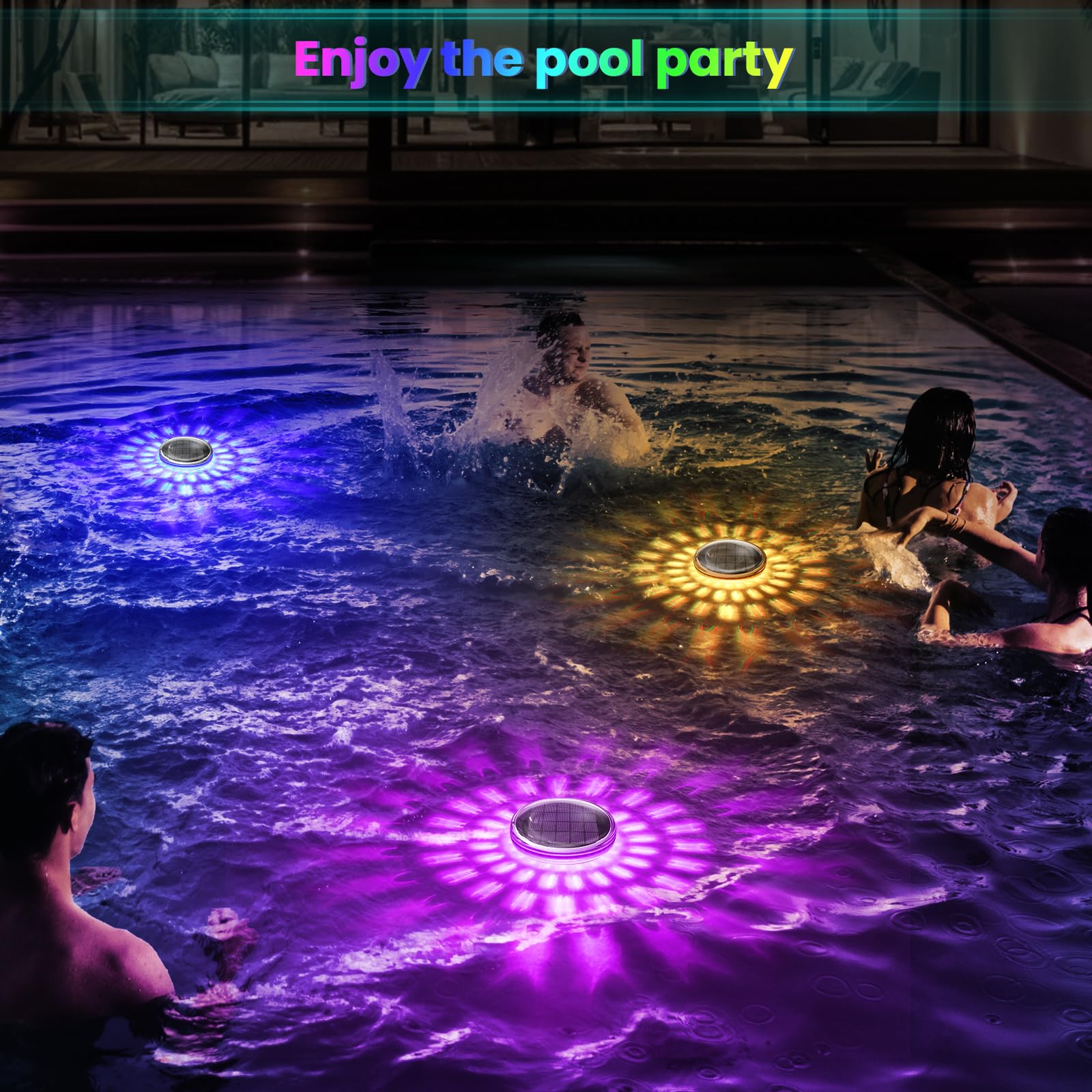 Luz Solar Piscina Flotantes, Luminación LED Subacuática Solar con mando a distancia, Temporizador, IPX7 Impermeable Luces Flotante Piscinas para Jardín, Piscina, Bañera, RGB Cambio de Color, 2 ud