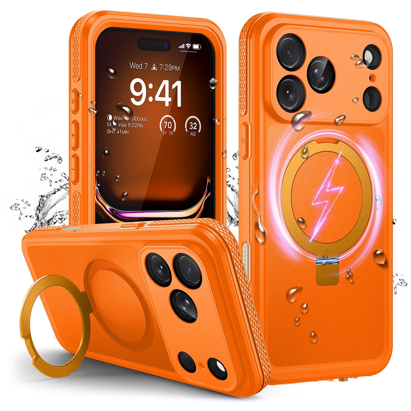 Cover per iPhone 17 Pro Max Impermeabile con Supporto Magnetico | 360°Completa Protezione, IP68 Waterproof Compatibile con Magsafe, Subacquea Antiurto Custodia per iPhone 17 Pro Max, Arancia