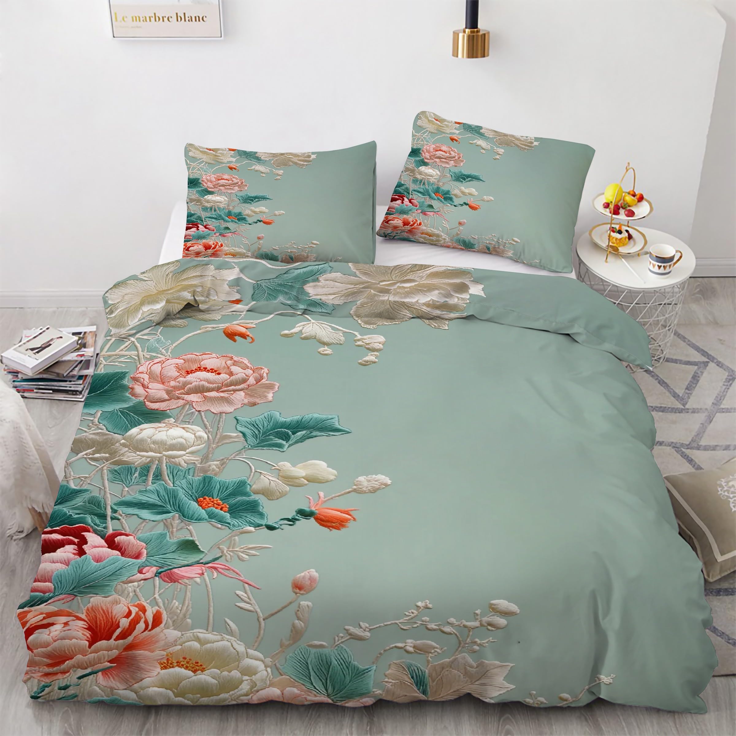 Housse de couette fleurs parure de lit 90x190 pour chambre enfant