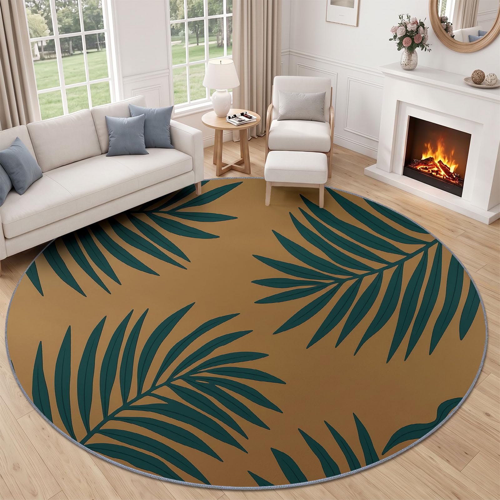 Alfombra redonda vintage para salón, 100 cm, lavable, antideslizante