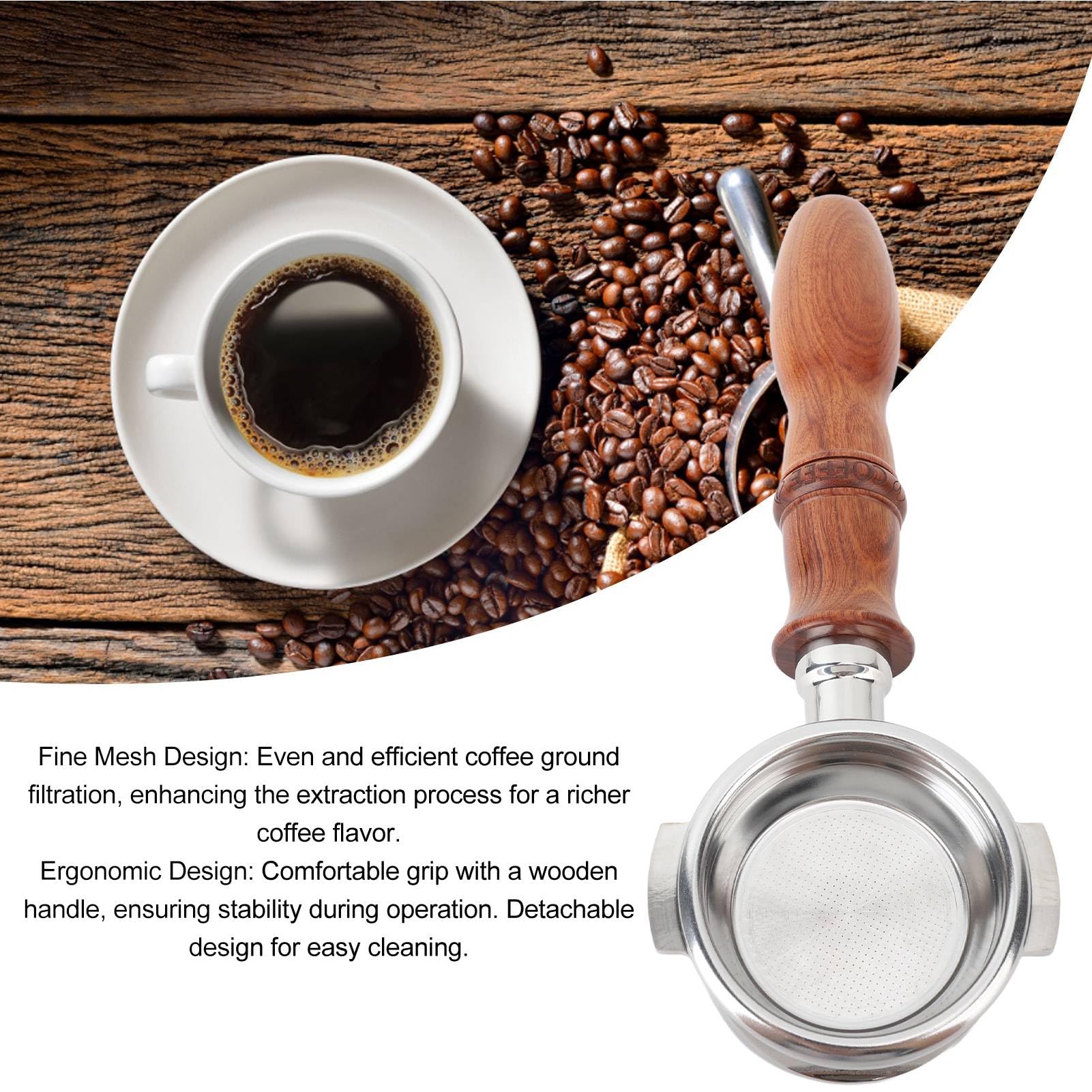 Portafiltro sin Fondo, Portafiltro para Cafetera Hueco de Acero Inoxidable de 58 Mm para el Hogar (Fockety5h9iob7240-11)