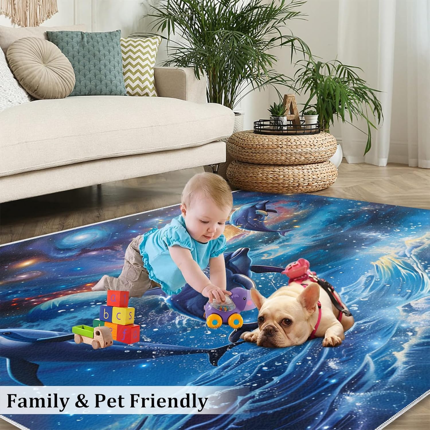FACADUP Galaxy Dolphin Rug 150x180cm Creative Blue Ocean Starlit Sky Dolphin Rugs Soft Comfort Low Pile Carpet for Nursery Classroom Dorm Study Office Room Decor 6 81+cforXzOL. AC SL1500