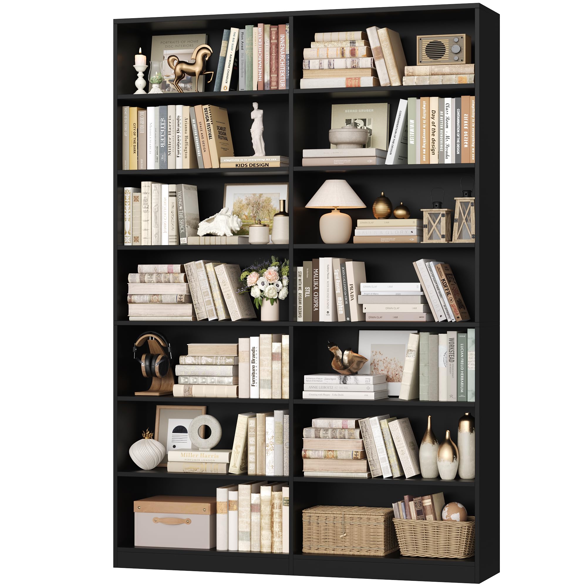 Double-Wide Modern Tall Bookshelf, Black