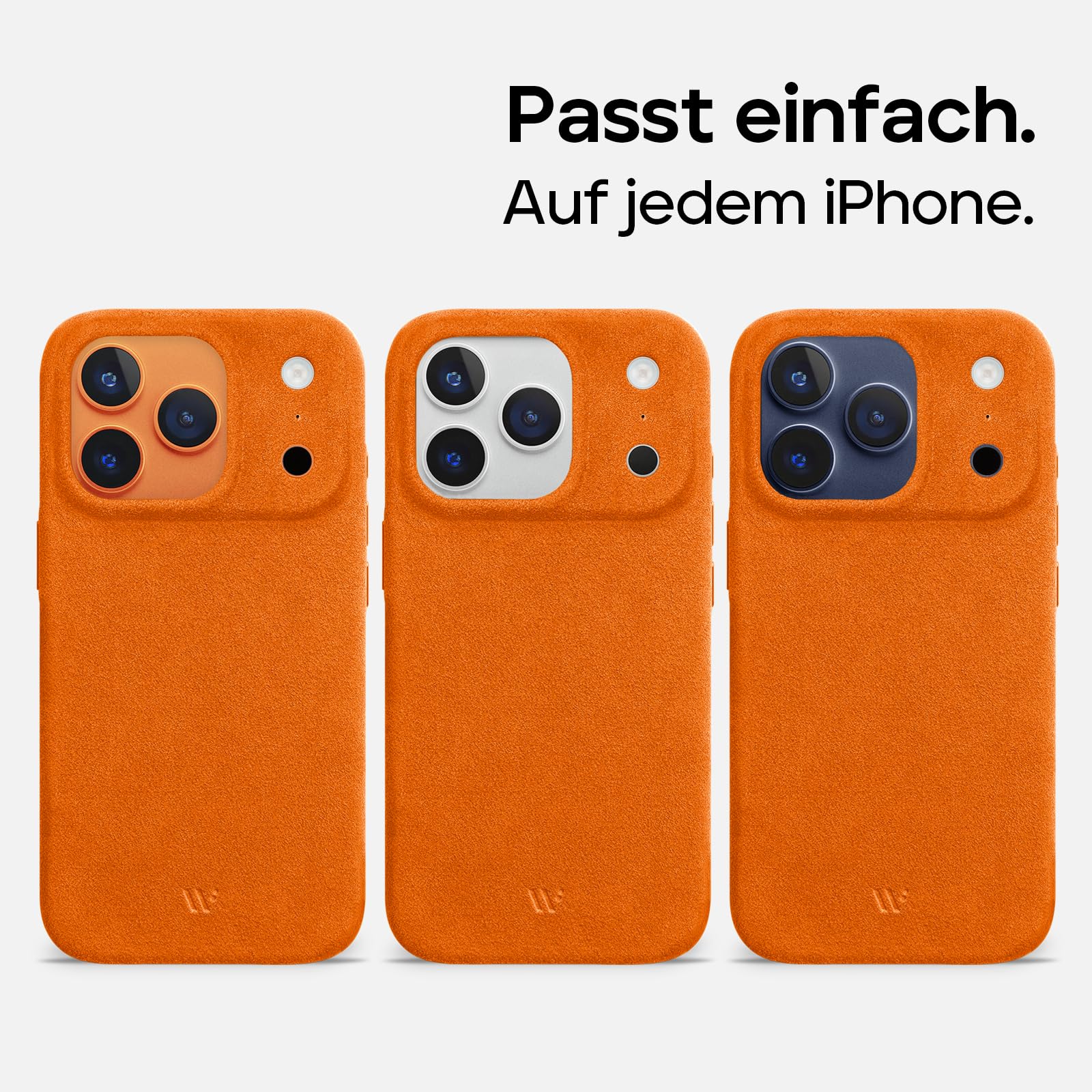 WIIUKA - Custodia protettiva in Alcantara per iPhone 17 Pro Max fatta a mano - Extra sottile - Alternativa alla pelle - Scio Alcantara - Arancione