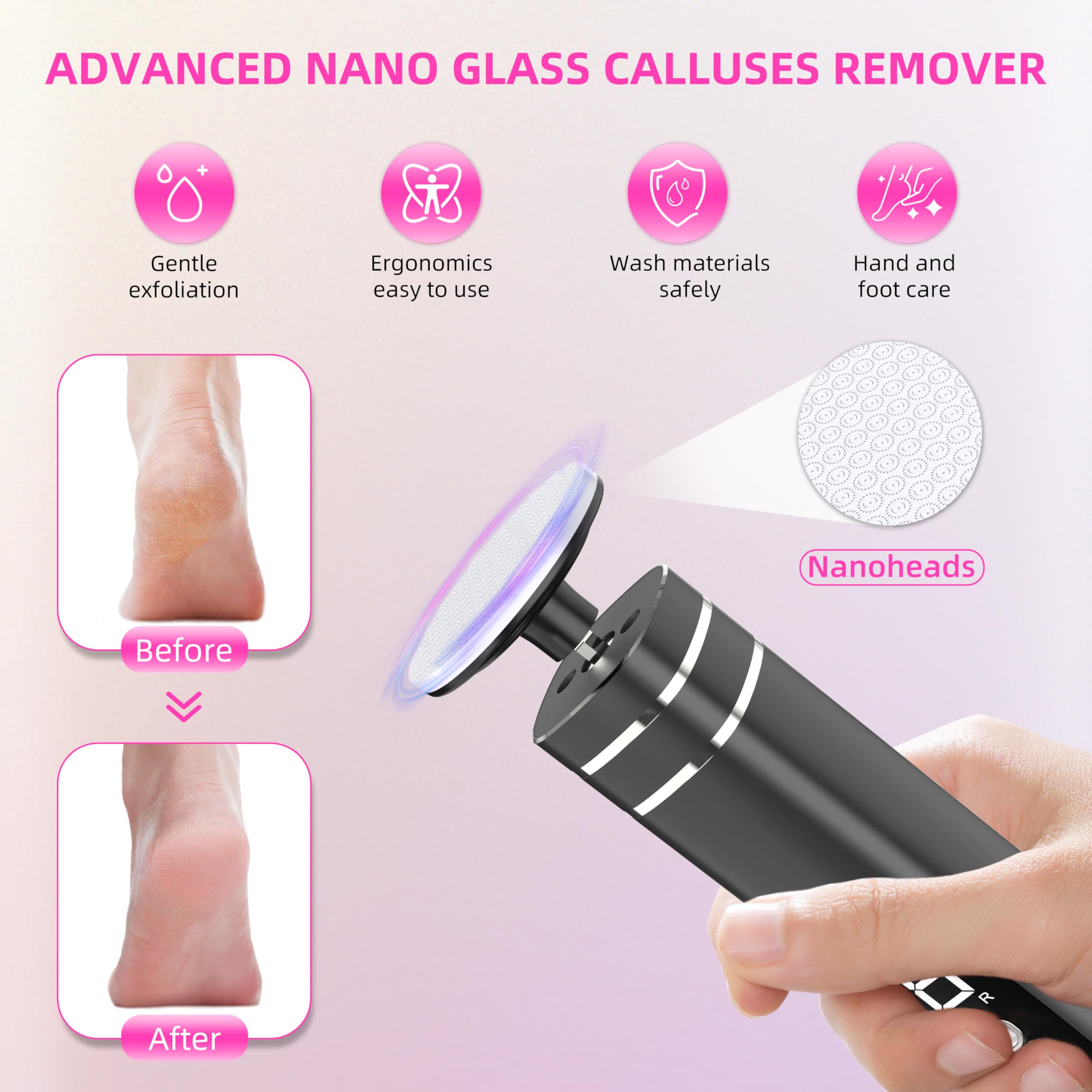 Ricaricabile Pedicure Elettrico, Pedicure Professionale Piedi 9 Velocità Lima Piedi Elettrico per Calli Rimuove Calli e Pelle Dura da Talloni e Piante (Nero)