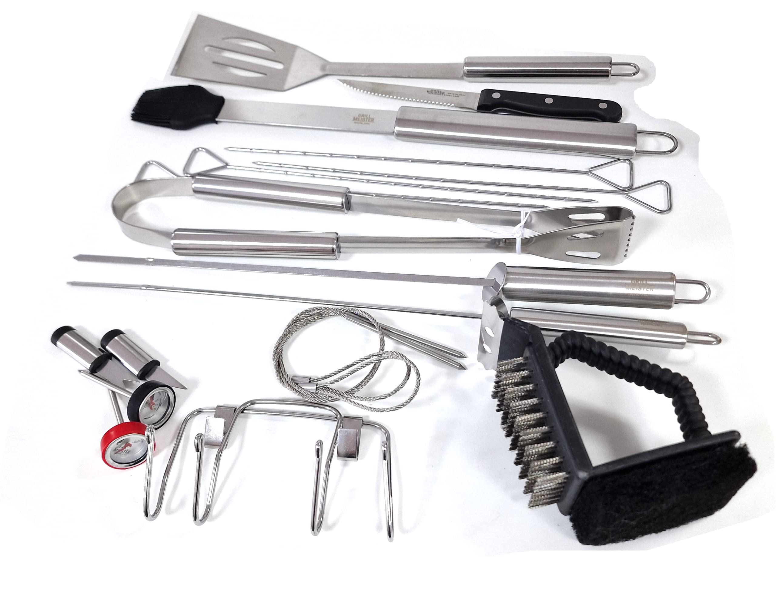 Grill Meister - Juego de utensilios para barbacoa (18 piezas, incluye termómetro de pollo y carne y accesorios para barbacoa)