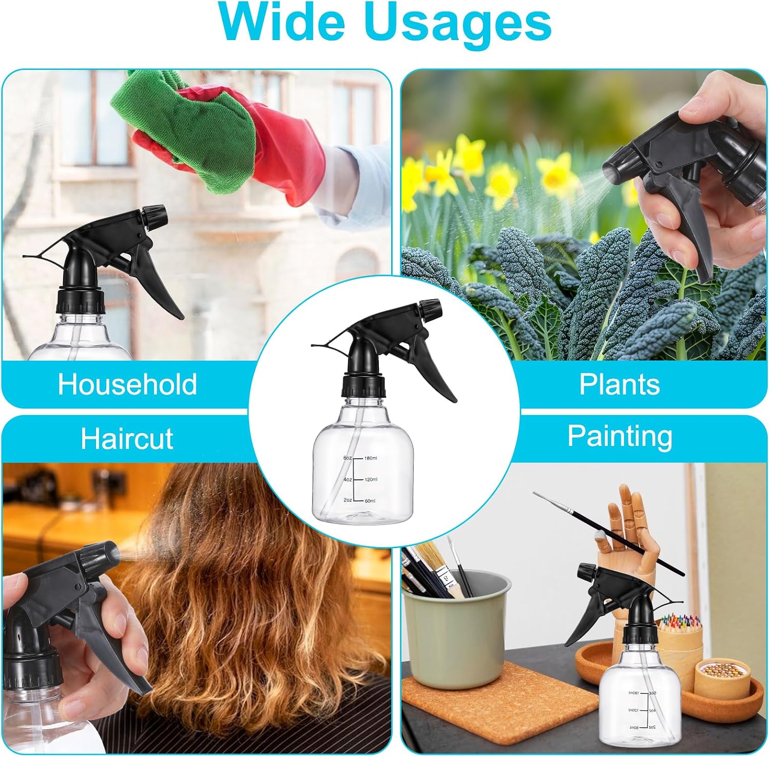 12 Pcs Empty Plastic Spray Bottles 8oz, Spray Bottles for Cleaning Solutions, Mini Spray Bottles with Measurement Adjustable Nozzle, Refillable Spray Bottles for Hair Plant Kitchen Bath